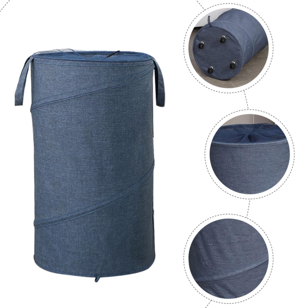 Großer Faltbarer Wäschekorb mit Rollen, Oxford Gewebe, 38x68 Cm, Blau