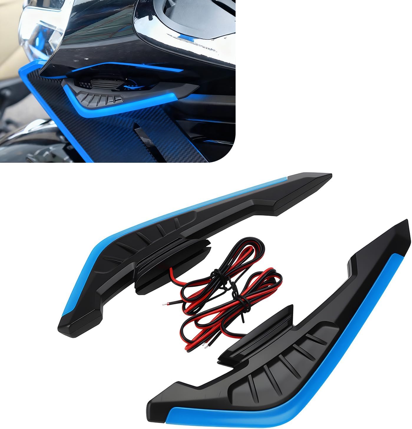 2 PCS Motorcycle Fairing Wing, Self-Adhesive LED Aerodynamic Spoiler Wing, Cool Side Air Deflector Winglets, Universal Side Spoiler Modified Accessories for Motorcycle Electric Bike (Red)