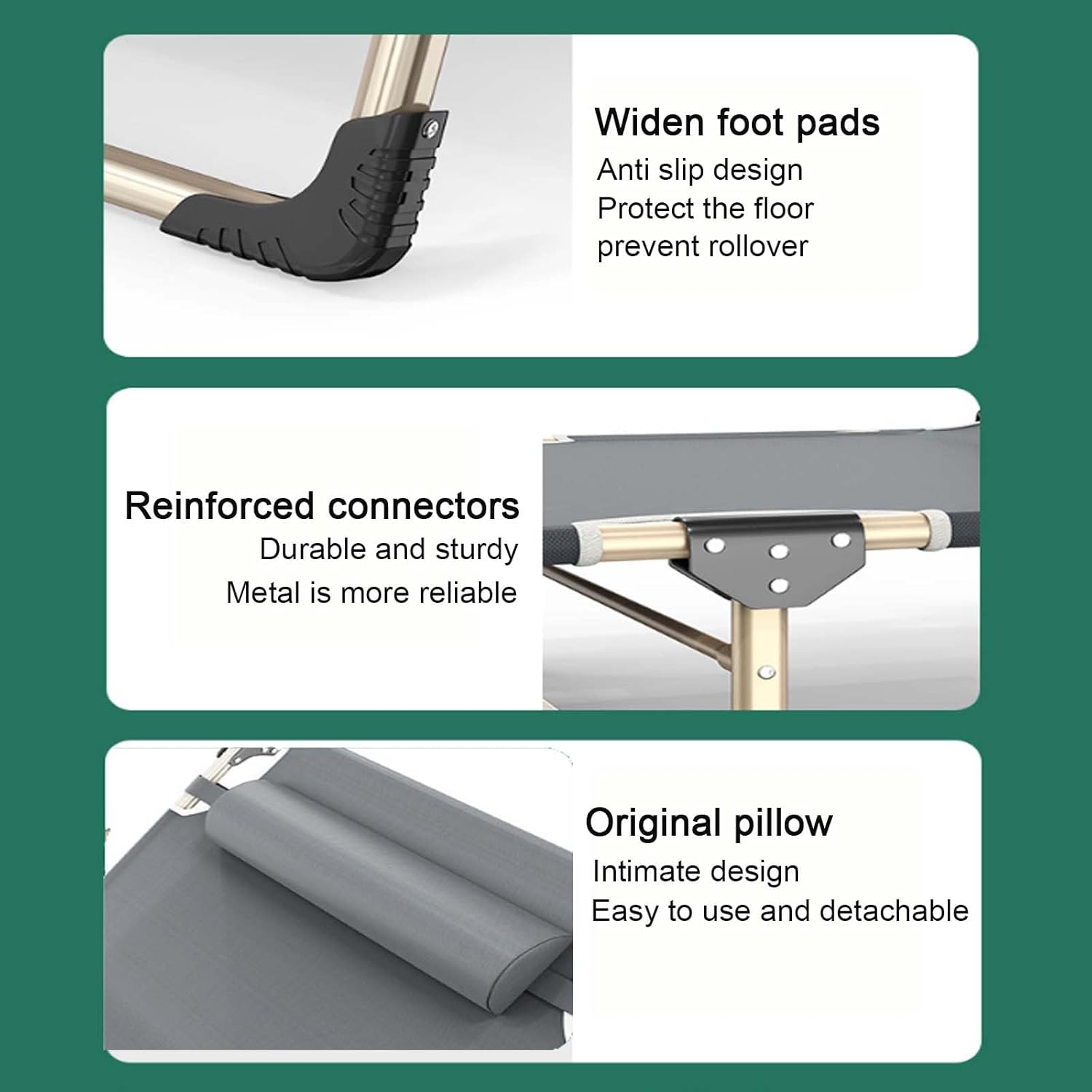 Portable Camping Cot, Adjustable 4-Position Sleeping Bed for Adults with Pillow & Cotton Pad,Lightweight Folding Reclining Chairs,Perfect for Ourdoor Camping, Pool, Beach, Pati