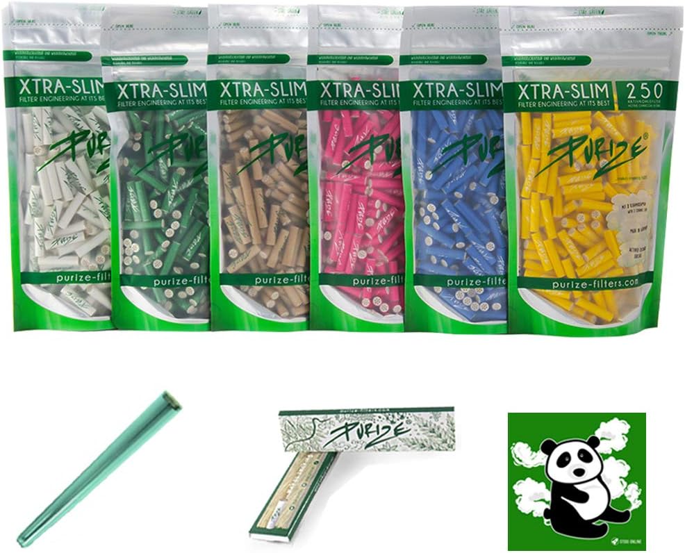 PURIZE (Complete set of 250 activated carbon filter Xtra Slim 250 pieces + 32 papers + jointube + sticker filter available in 6 (diameter 5.9 mm) (white)