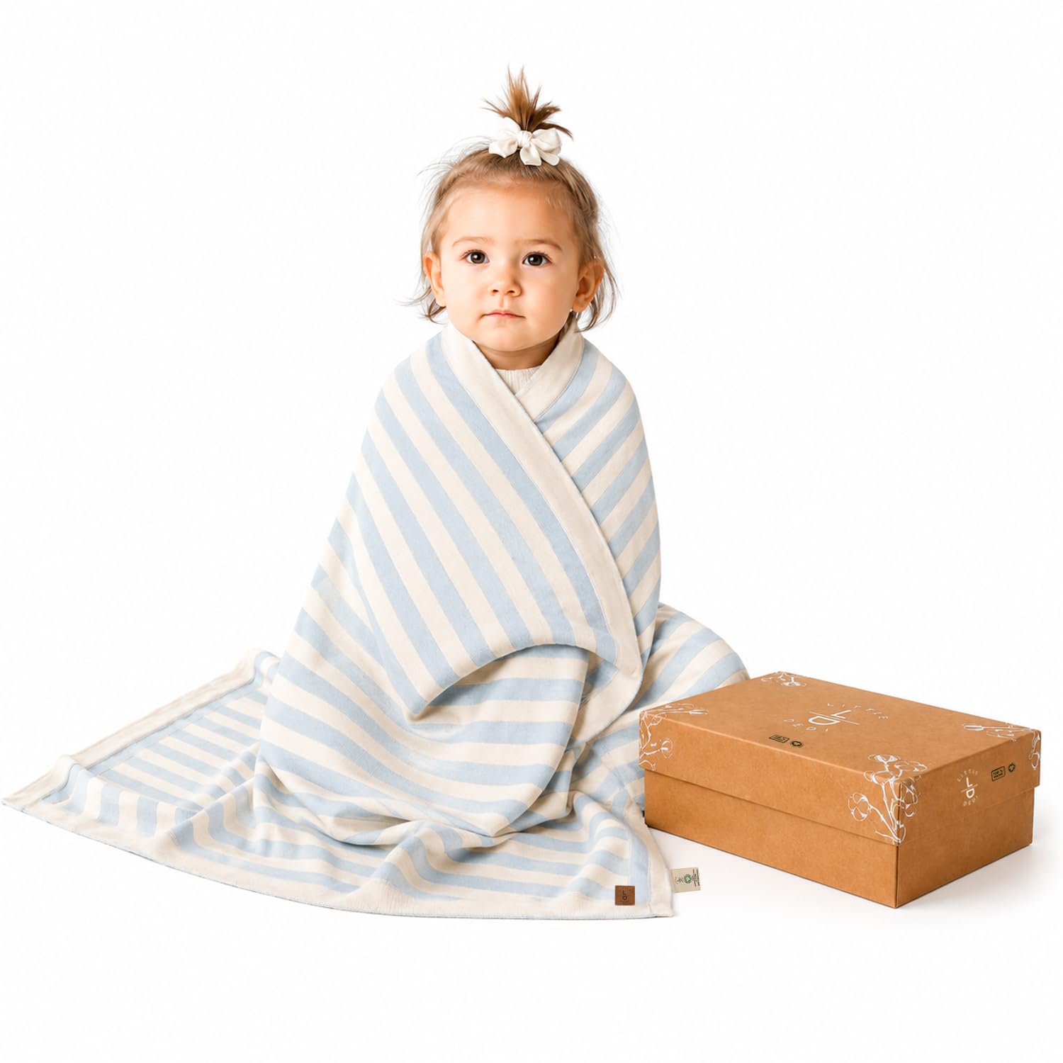 Amelia - Coperta per neonati, 80 x 100 cm, in 100% cotone biologico, certificata GOTS, extra morbida e traspirante, coperta per neonati, colore: blu/prosciutto, unisex, idea regalo