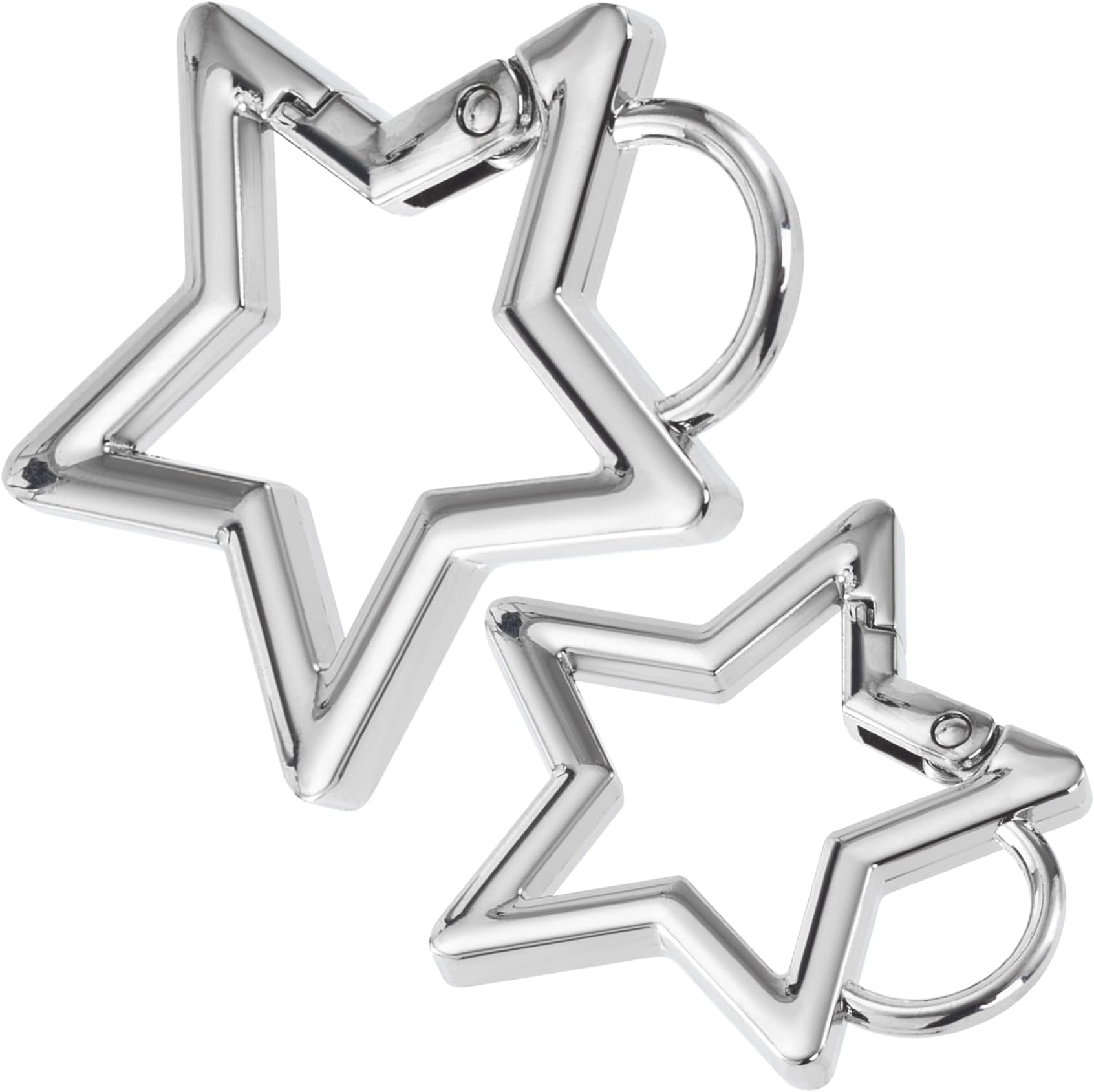 2pcs Star Carabiner, Heavy Duty Star Spring Snap Hook Keyring, Zinc Alloy Keychain Clip Outdoor Accessories for Camping Hiking Fishing- Silver
