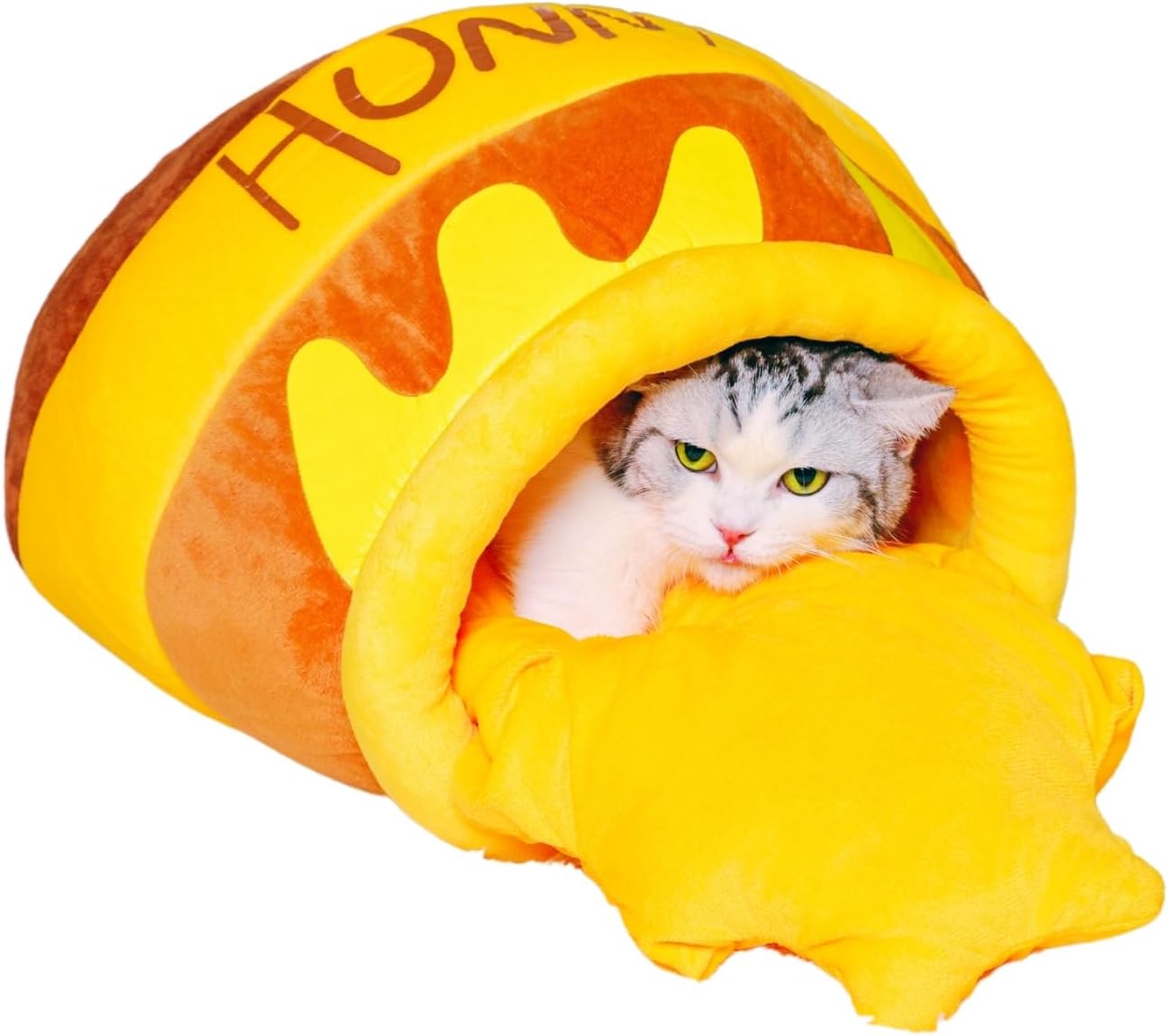 PECHVINO Honey Pot Cat Bed - Cozy Enclosed Pet Bed in Medium and Large Sizes, Cute Honey Pot Design for Cats & Small Pets, Plush Cushion & Durable Fabric (Medium)