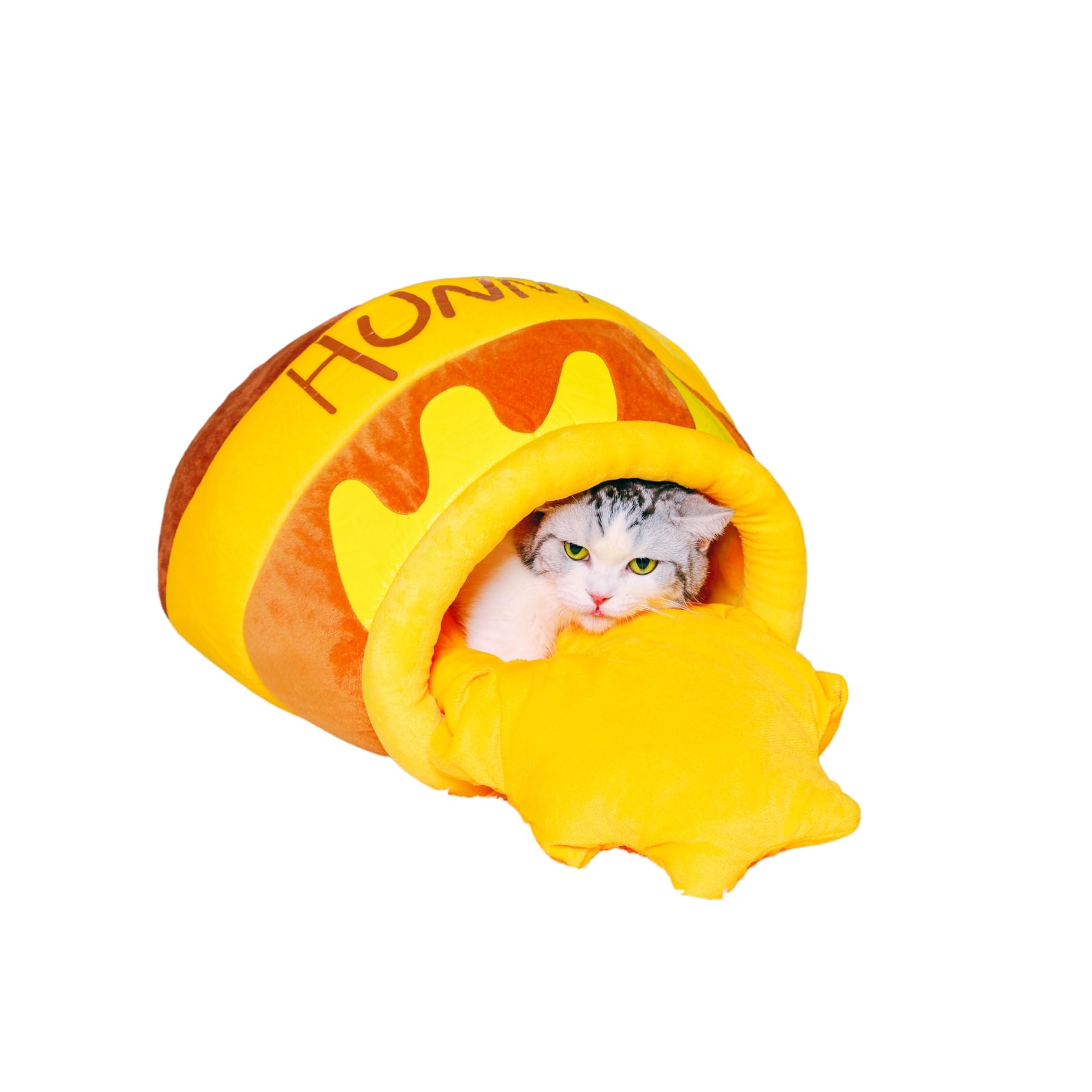 PECHVINO Honey Pot - Cuccia per gatti e animali domestici di piccola taglia, comoda cuccia per animali domestici chiusa, dimensioni medie e grandi, design con vaso di miele per gatti e animali