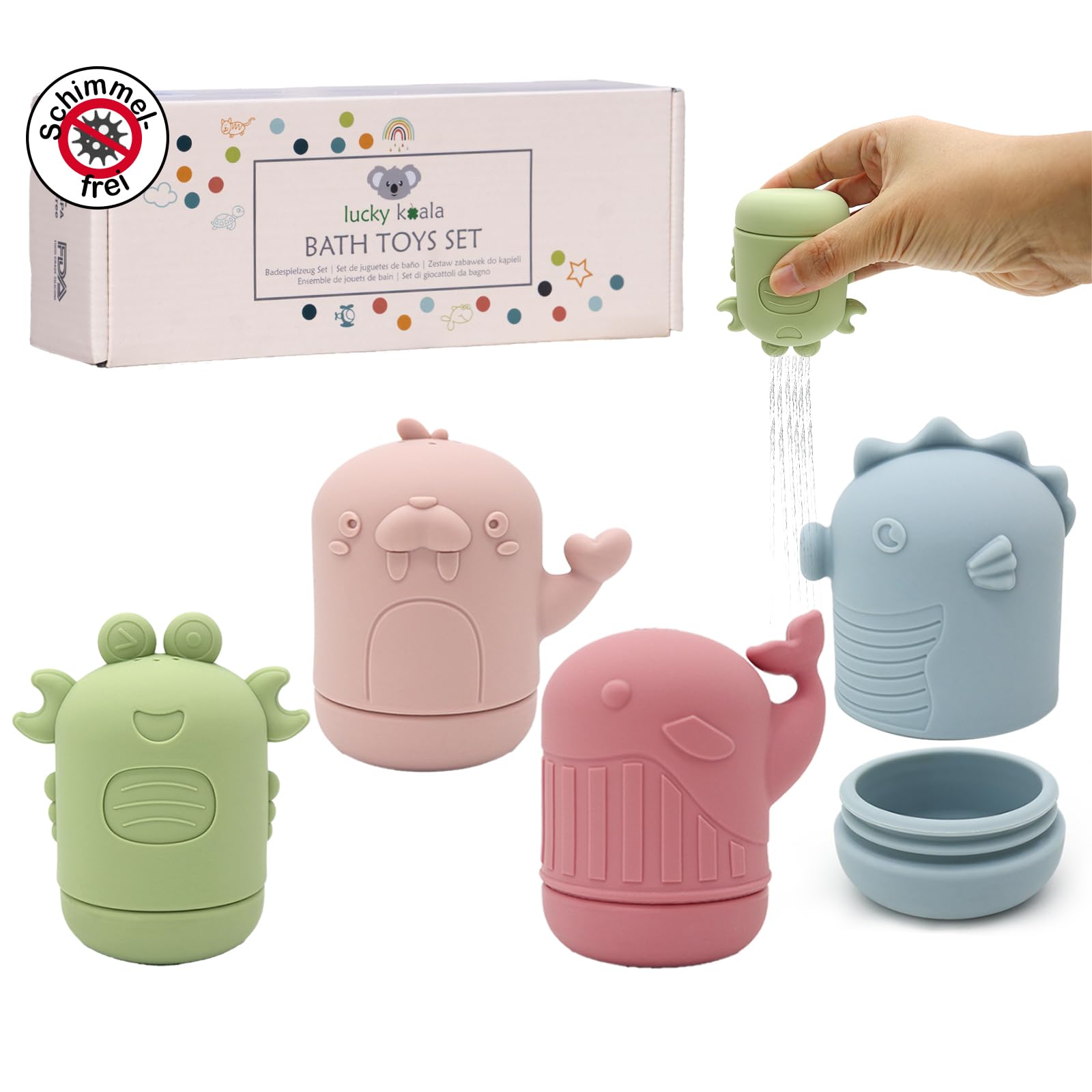 Badespielzeug Baby Ab 1 Jahr - 11-teiliges Set Mit Drehwasserrad & Schimmelfrei