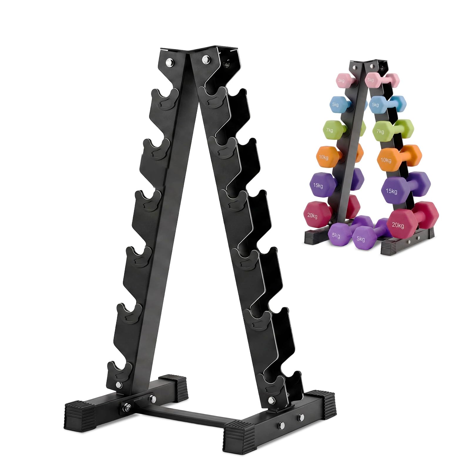 Soporte para Mancuernas de 6 Niveles,Estructura en A, Capacidad180kg con Goma Antideslizante, para Gimnasio y Fitness en Casa (6, Kilogramos, 180)