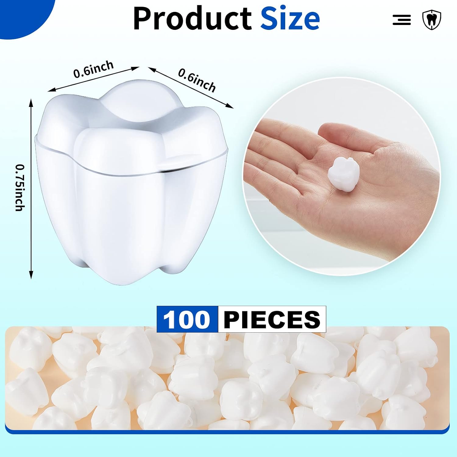 Taiyin White Tooth Savers Plastic School Tooth Holders for Boys and Girls Fairy Box Holders for Kids Keepsake Goodie Bag Fillers Party Favor Dentist Office, 0.6 x 0.75 x 0.6 Inch(100 Pcs)