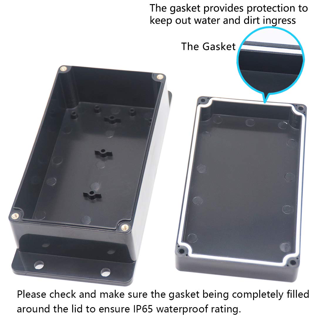Zulkit Junction Box ABS Plastic Dustproof Waterproof IP65 Universal Electrical Boxes Project Enclosure with Fixed Ear Black 6.22 x 3.54 x 2.36 Inch (158 x 90 x 60mm)(Pack of 2) image 4