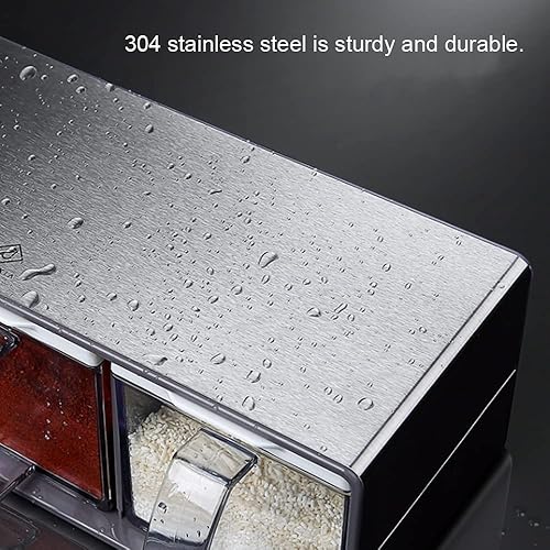 Miniatura 5 de Recipiente de sal con tapa y cuchara, estante transparente para condimentos, macetas de especias, caja de condimentos de 3 piezas para el hogar,