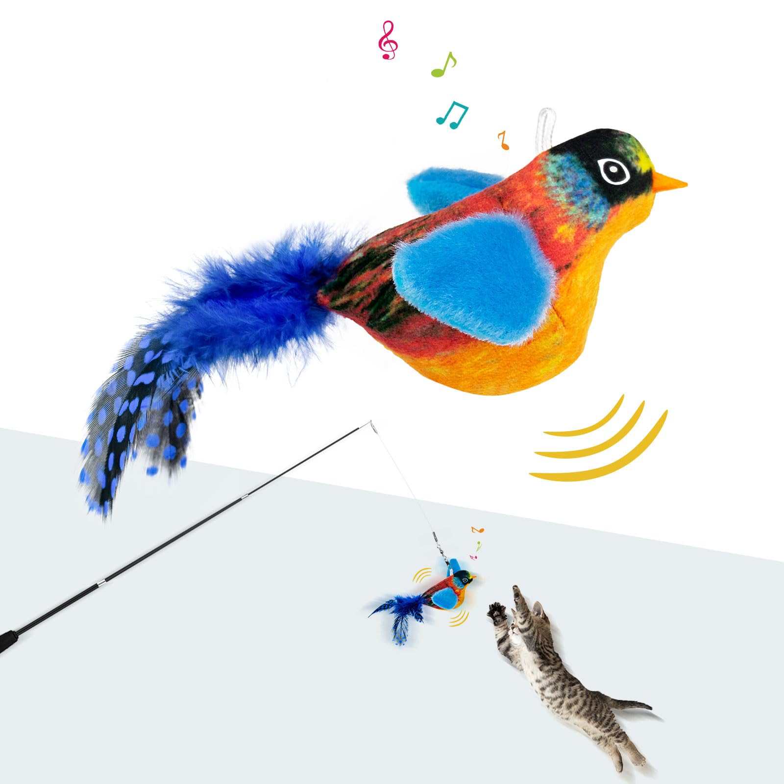 TOHDNC Gato pájaro Juguete con Varita de Gato, simulación de pájaros voladores Gato Juguete Interactivo con Plumas, Juguete Interactivo para Gatitos de Interior Ejercicio