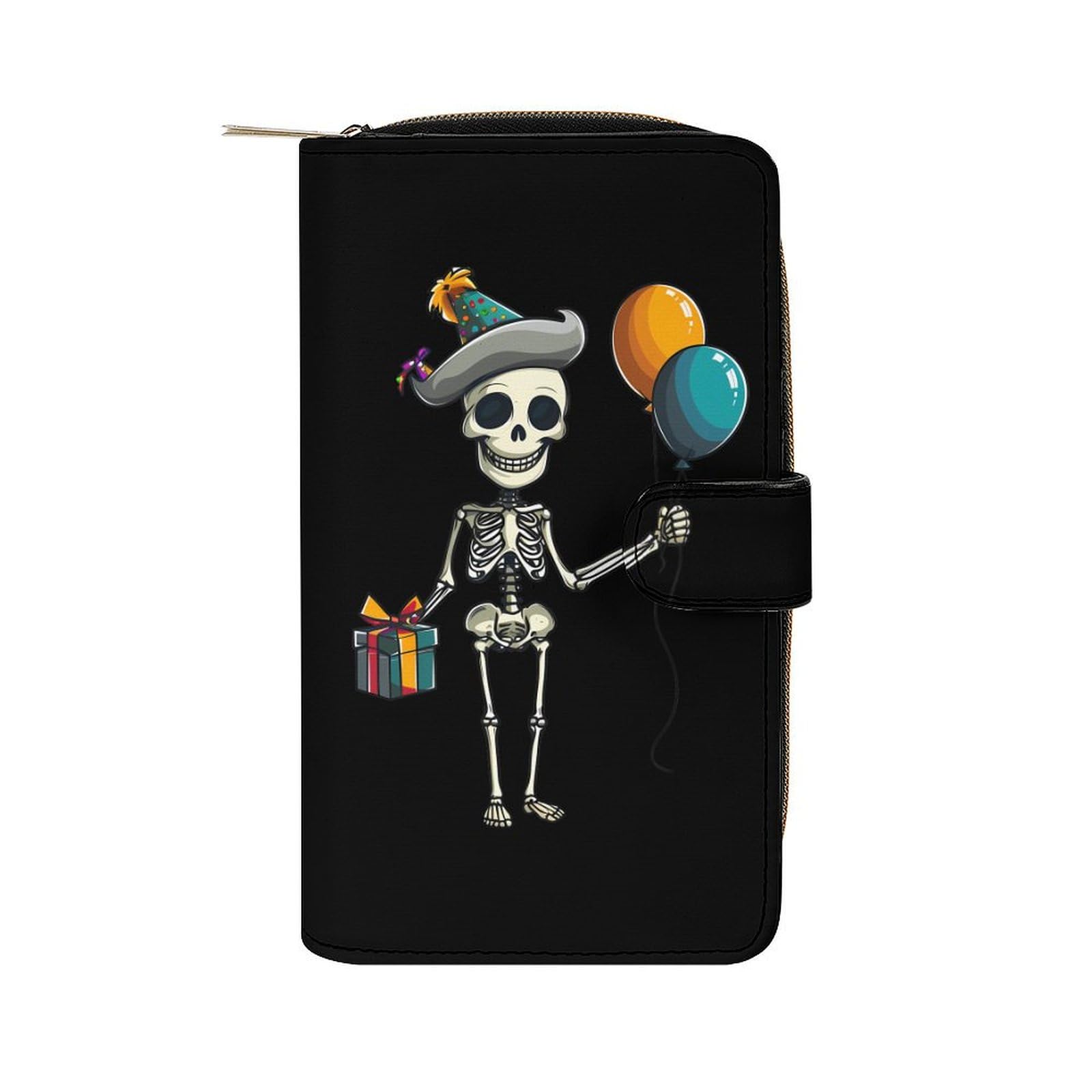 Halloween Skeleton Birthday Party (3) Leather Long Pouch Wallet for Men And Women Large Capacity Clutch Cash Wallet with Zippered