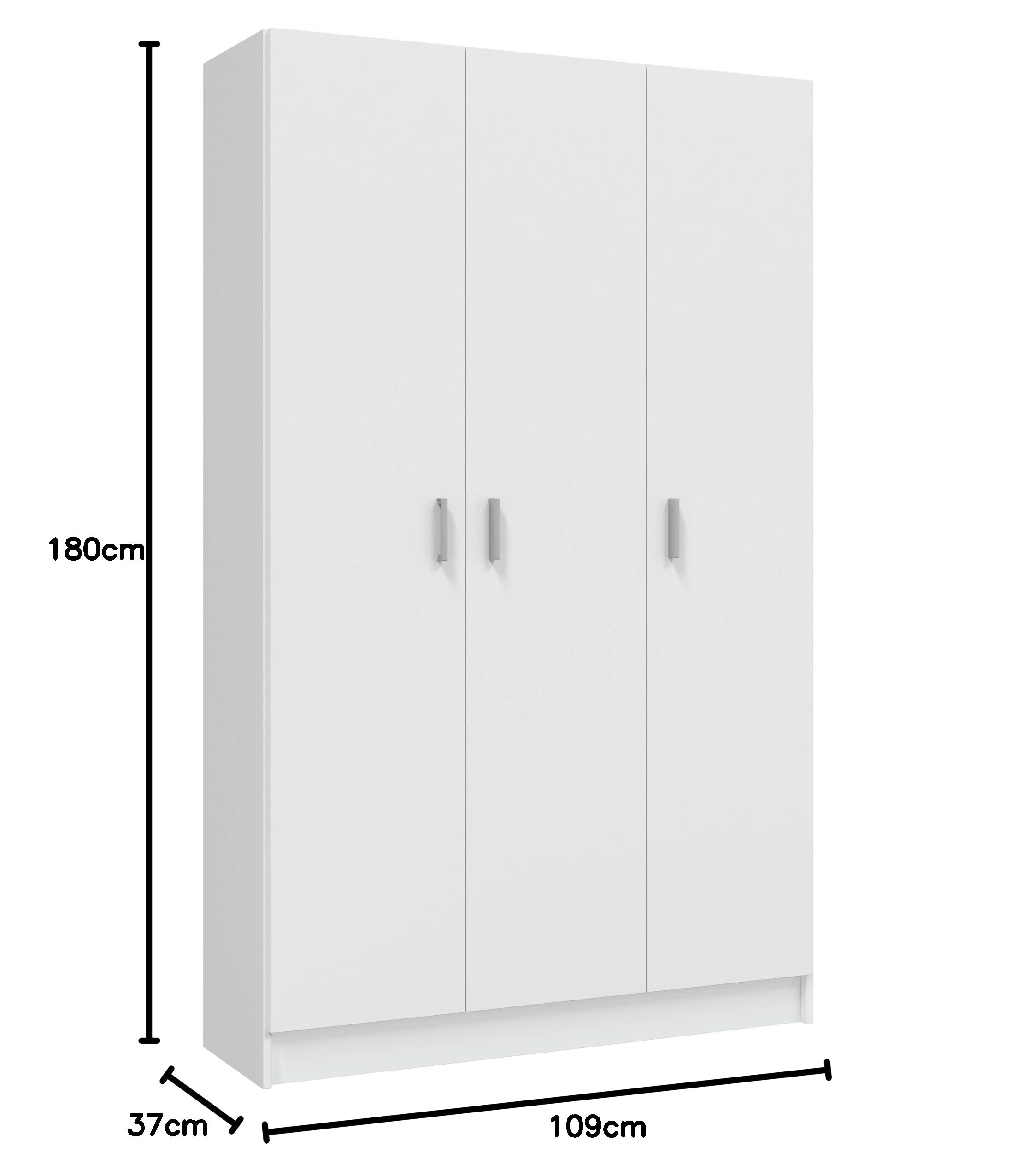 amuéblate Online - Armario Auxiliar Multiusos Escobero de Tres Puertas, Modelo Delta, Color Blanco, Medidas: 109 cm (Ancho) x 180 cm (Alto) x 37 cm (Fondo)