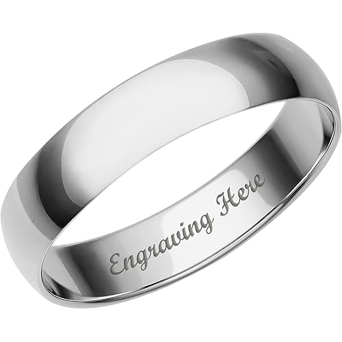 4MM 5MM 6MM Personalized Engraving Solid Gold Rings – Lightweight Mens Rings or Wedding Band for Women in 10K or 14K Yellow, White, or Rose Gold; Womens or Mens Wedding Band by Brilliant Expressions