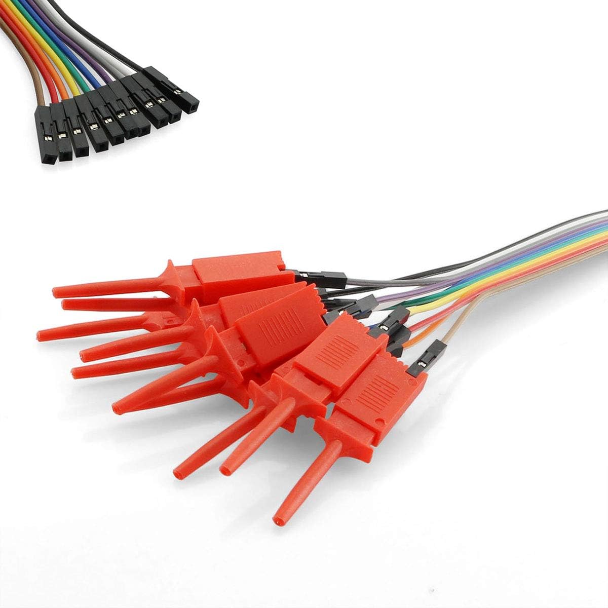 Magic&Shell Red Test Probe Hook 10 in 1 Flat Mini Grabber Logic Analyzer Testing Accessories SMD IC Test Hook Clip Jumper 200mm