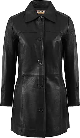 Women’s Lambskin Leather Car Coat – Classic 3/4 Length Style Overcoat