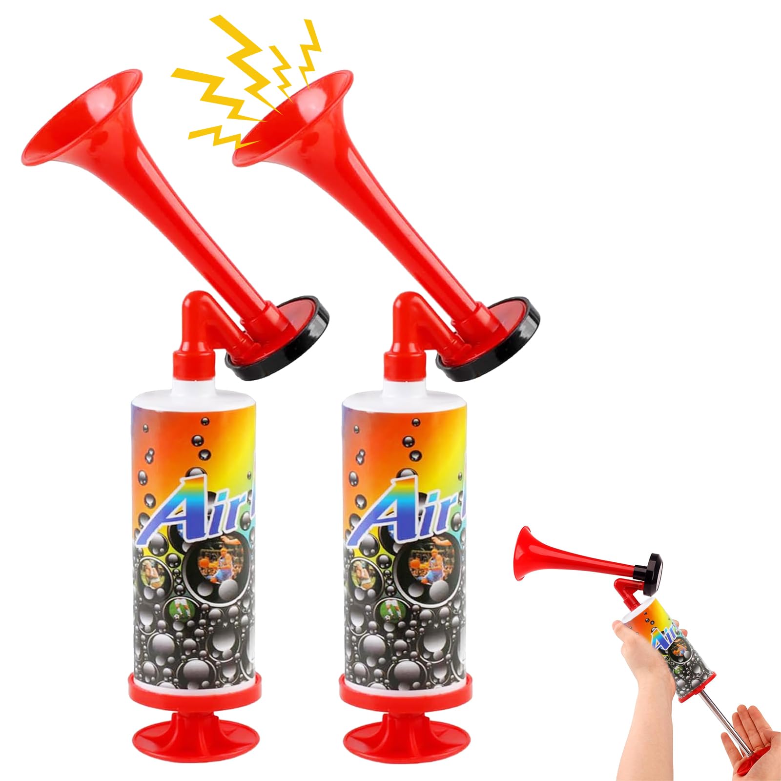 2 PCS Fanfare Air Horn Estremamente Forte, Tromba da Stadio, Tromba d'Aria Portatile, Trombas Stadio ad Aria Manuale, per Partite di Calcio, per Nautica, Eventi Sportivi, Celebrazioni