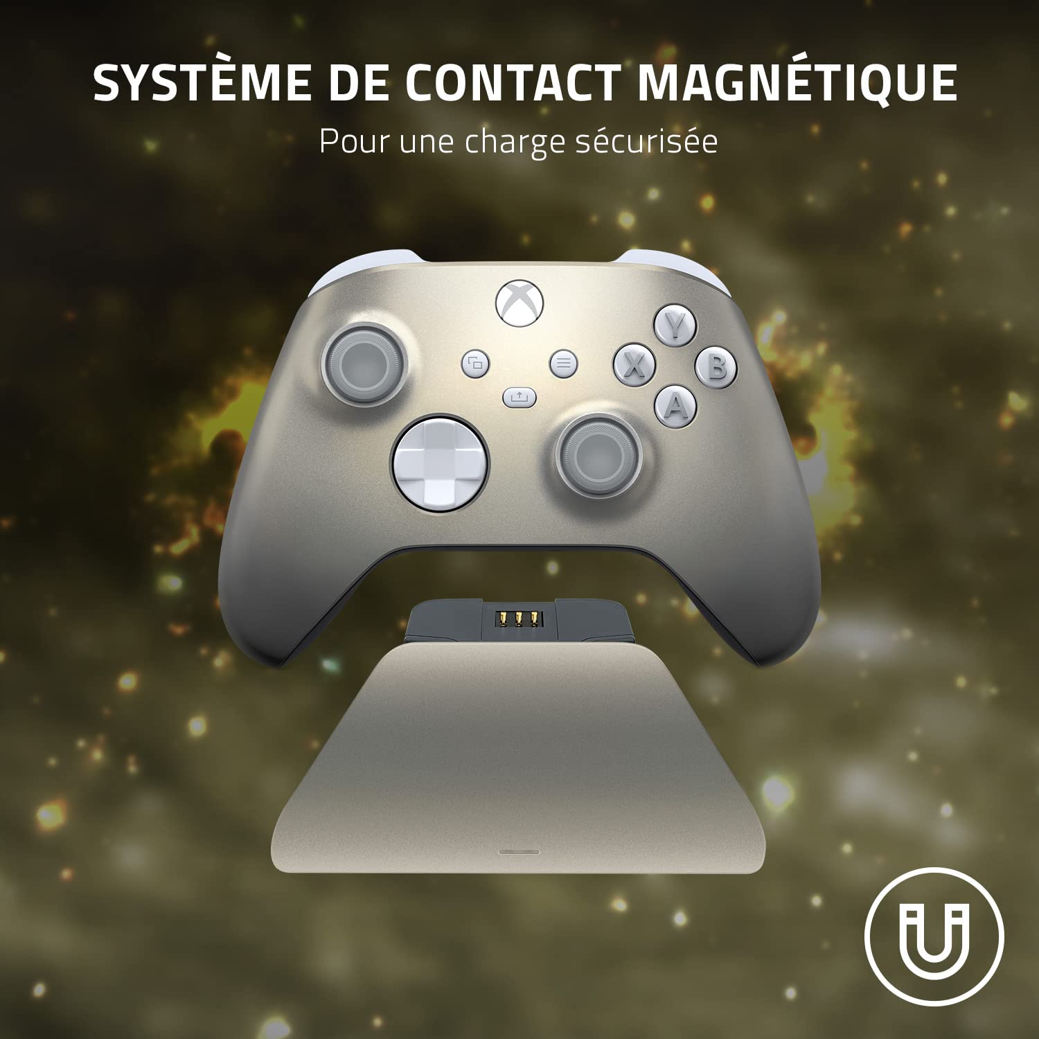 Razer Universal Quick Charging Stand - pour Manettes de Xbox (Charge Rapide, Contact Magnétique, Compatibilité Universelle, Navigation à Une Main) Lunar Shift Ed.