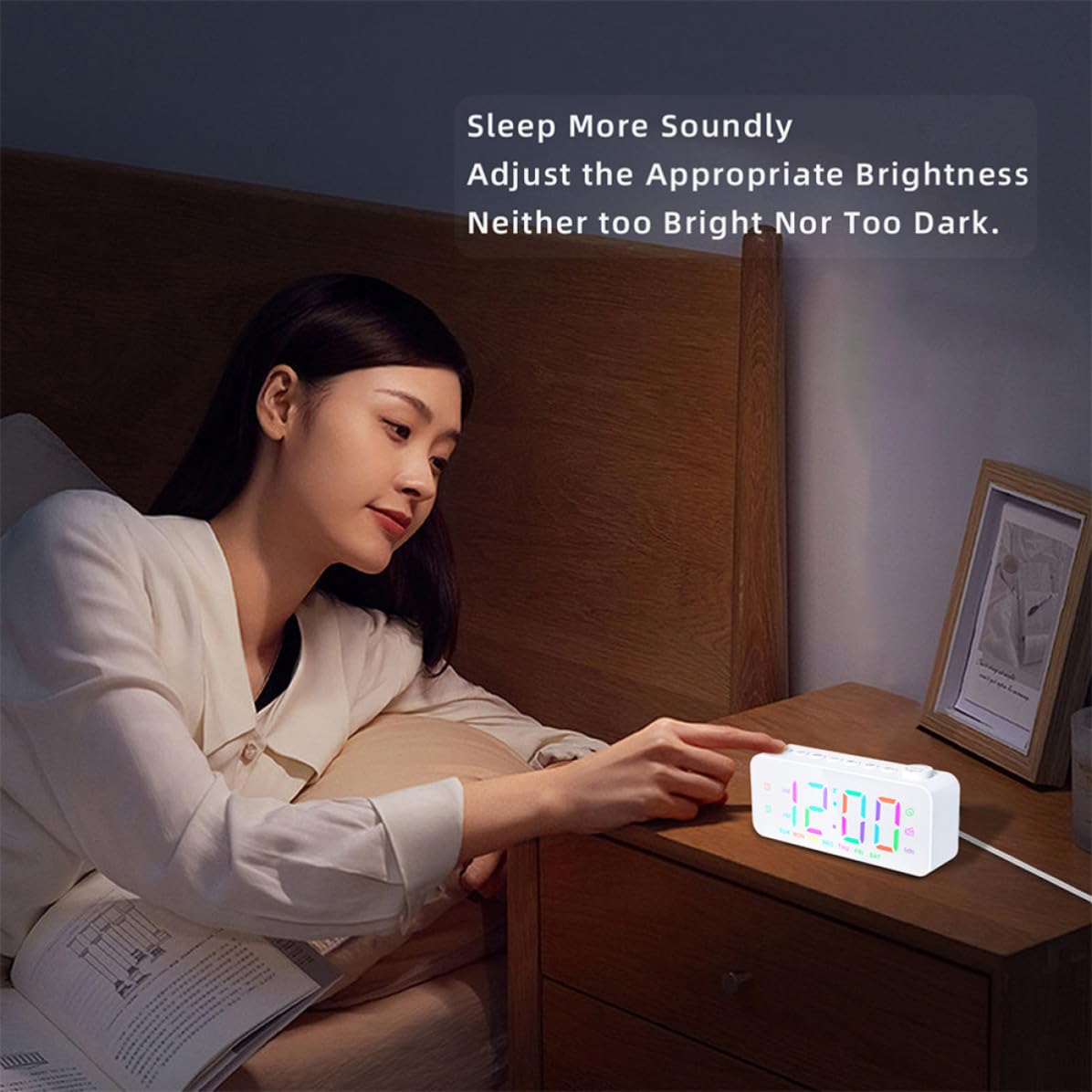Reloj Despertador Digital Grande LED Blanco de Plástico para Dormitorio