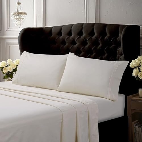 Tribeca Living Juego de sábanas de algodón egipcio de 500 hilos, 6 piezas, tamaño Queen, marfil (T500ECED6PSSQUIV), color crema