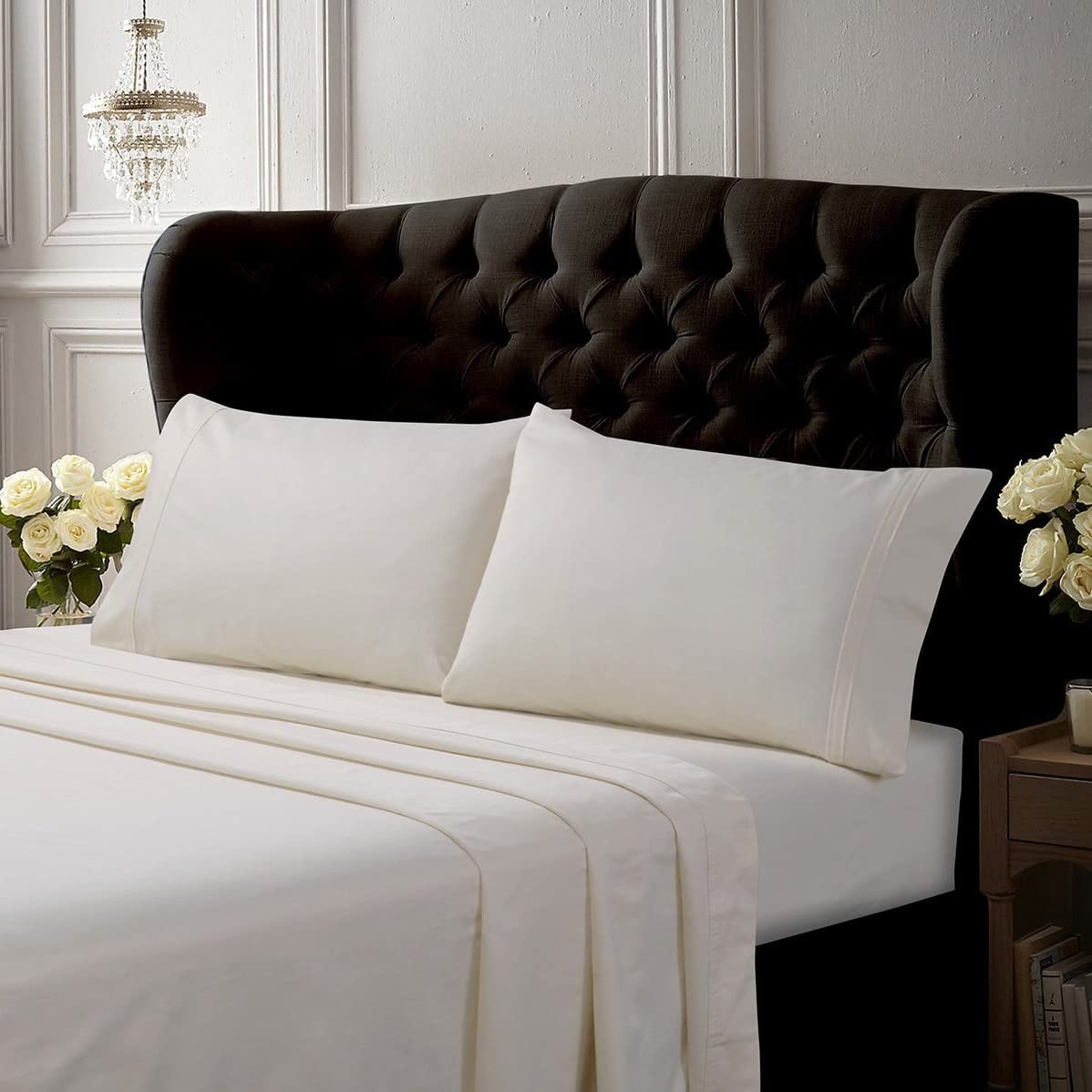 Tribeca Living 500 Thread Count Egyptian Cotton 6-Piece Deep Pocket Sheet Set, Queen, Ivory (T500ECED6PSSQUIV),Cream