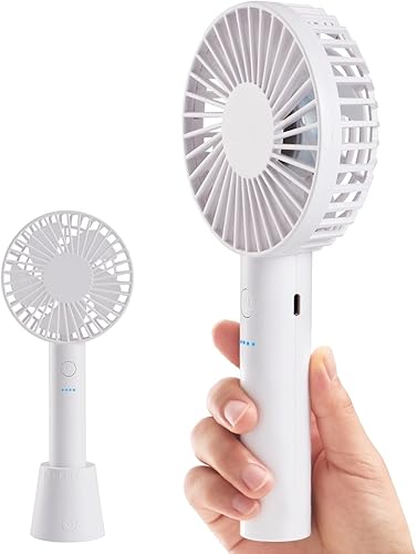 XDS Ventilador de mano portátil, ventilador de escritorio 2 en 1, viento de 4 velocidades con ventilador personal de rotación de 180, recargable por