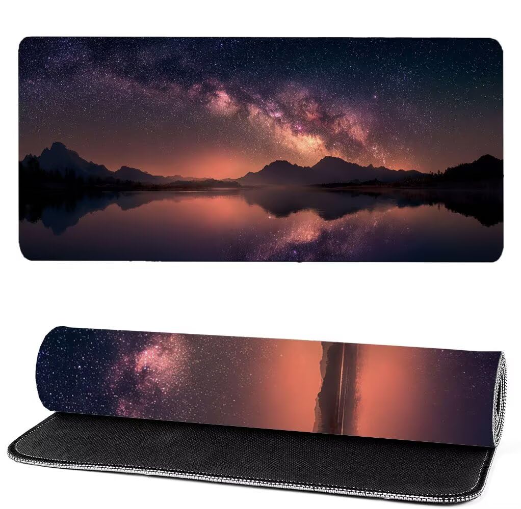 Podkładka pod mysz XXL 1000 x 500 x 3 mm gwiaździste niebo, podkładka pod mysz do gier górskich, poprawa dokładności i szybkości, antypoślizgowa gumowa podkładka do gier, dekoracja na biurko MM-751