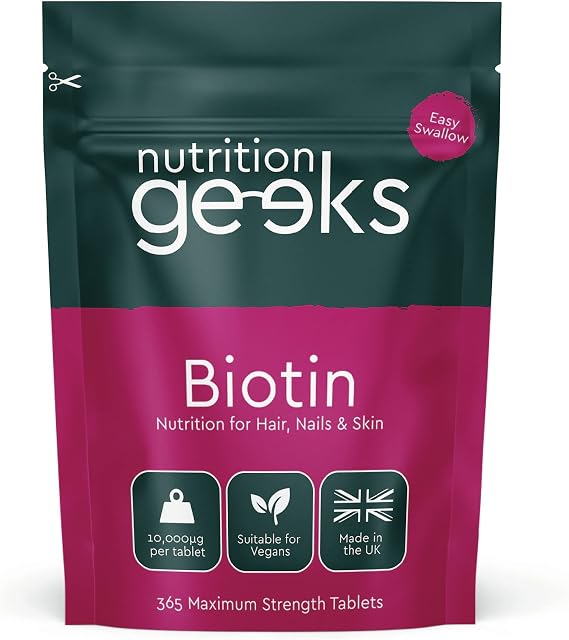 Biotin Hair Growth Supplement - 1 Year Supply High Strength Biotin 10,000mcg Per Tablet, Hair Skin and Nails Vitamins for Women & Men, 365 Vegan Biotin Tablets - Easy to Swallow UK Made Hair Vitamins