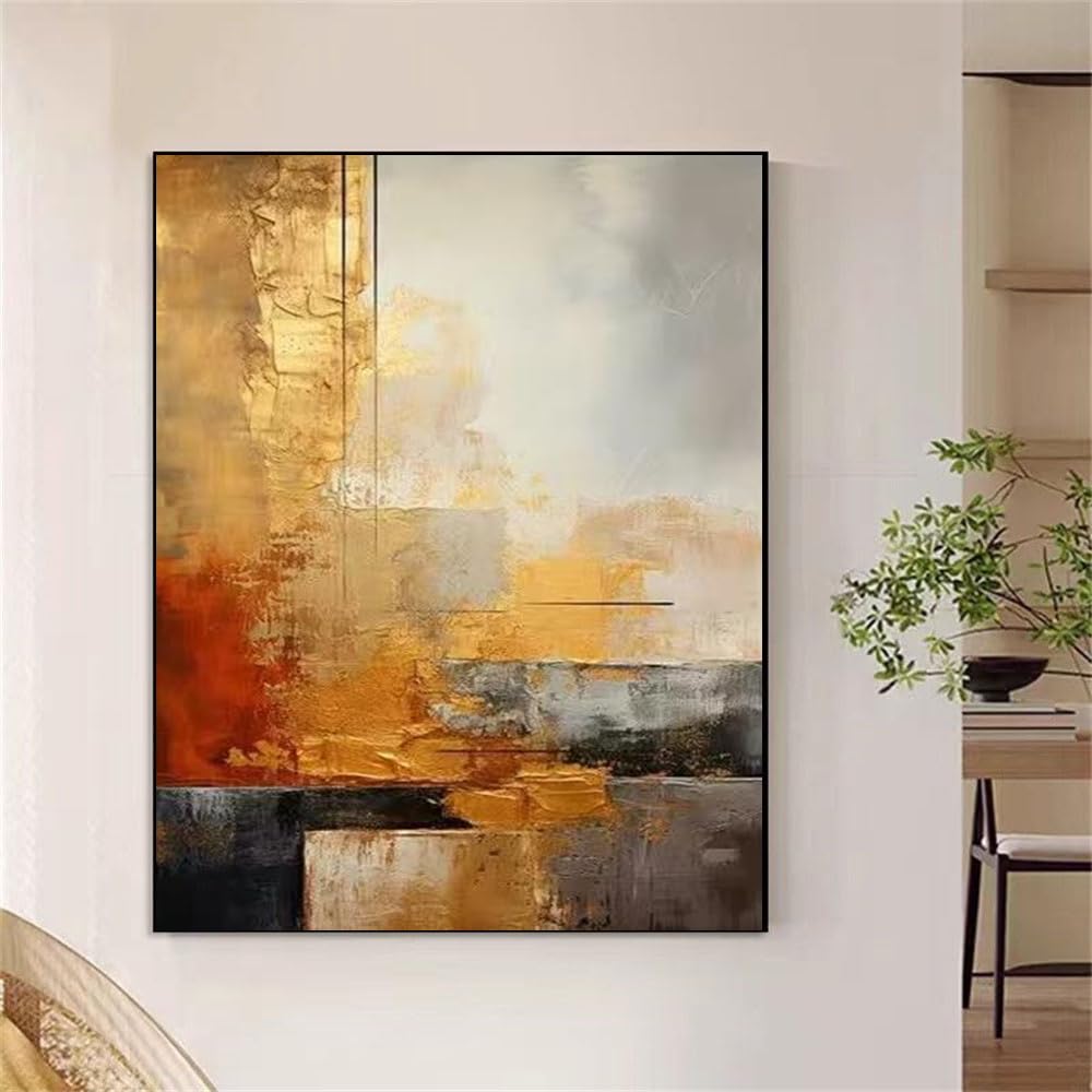 UUDEZO Toile murale abstraite, style européen et américain tendance, grand format (80 x 125 cm), cadre noir, idéal pour le salon.