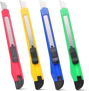 Htaexpu 4-Pack 3rd Gen Retractable Utility Knives - Heavy Duty Box Cutters with Safety Lock, Multi-Color Razor Blades for Home & Office
