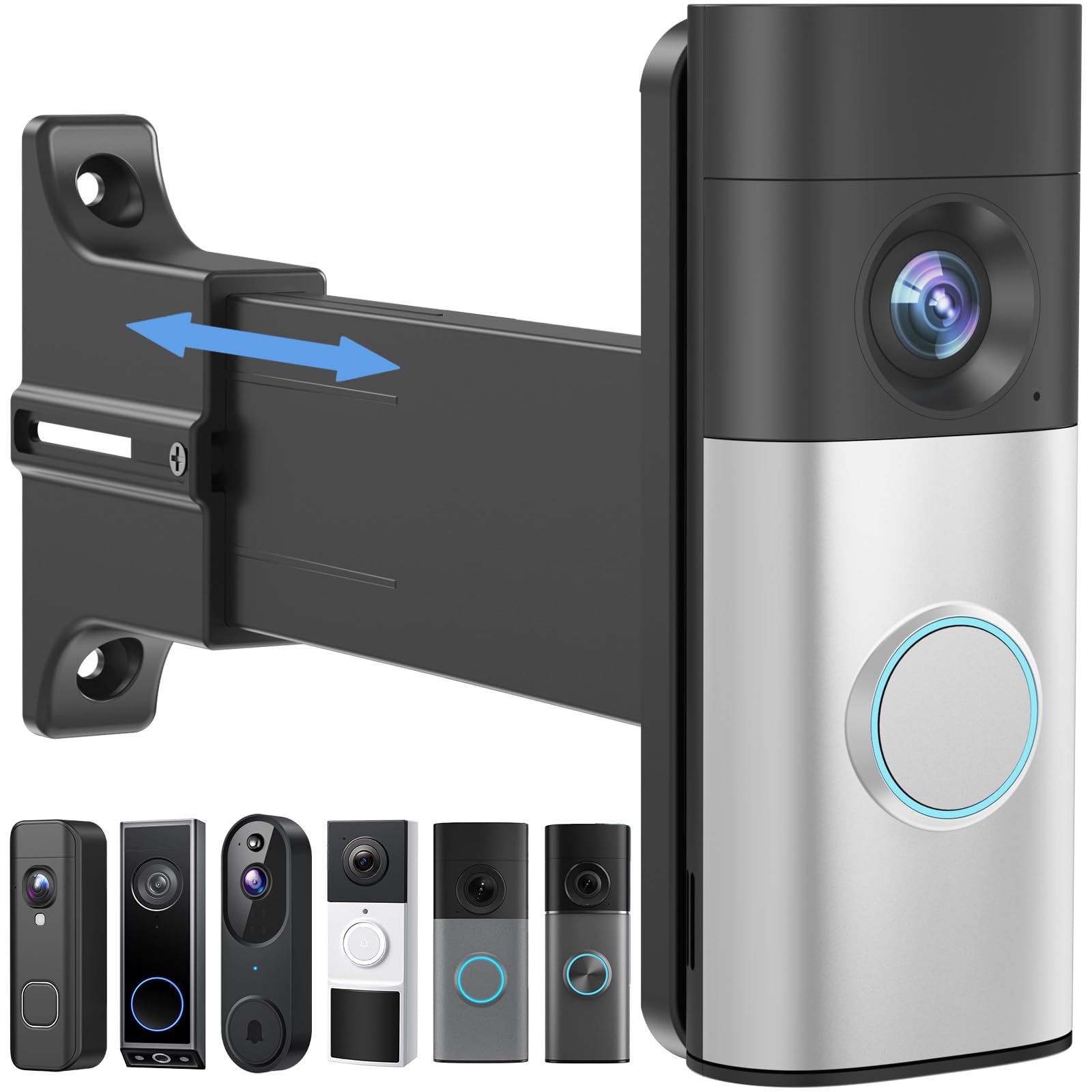 Adjustable 2" to 4.7" Doorbell Extender Mount for Ring Newest 2026 Battery Doorbell/Plus/Pro & Wired Doorbell/Pro/Plus, Doorbell Angle Mount, Brick Wall Mounting Bracket Holder for Wider View