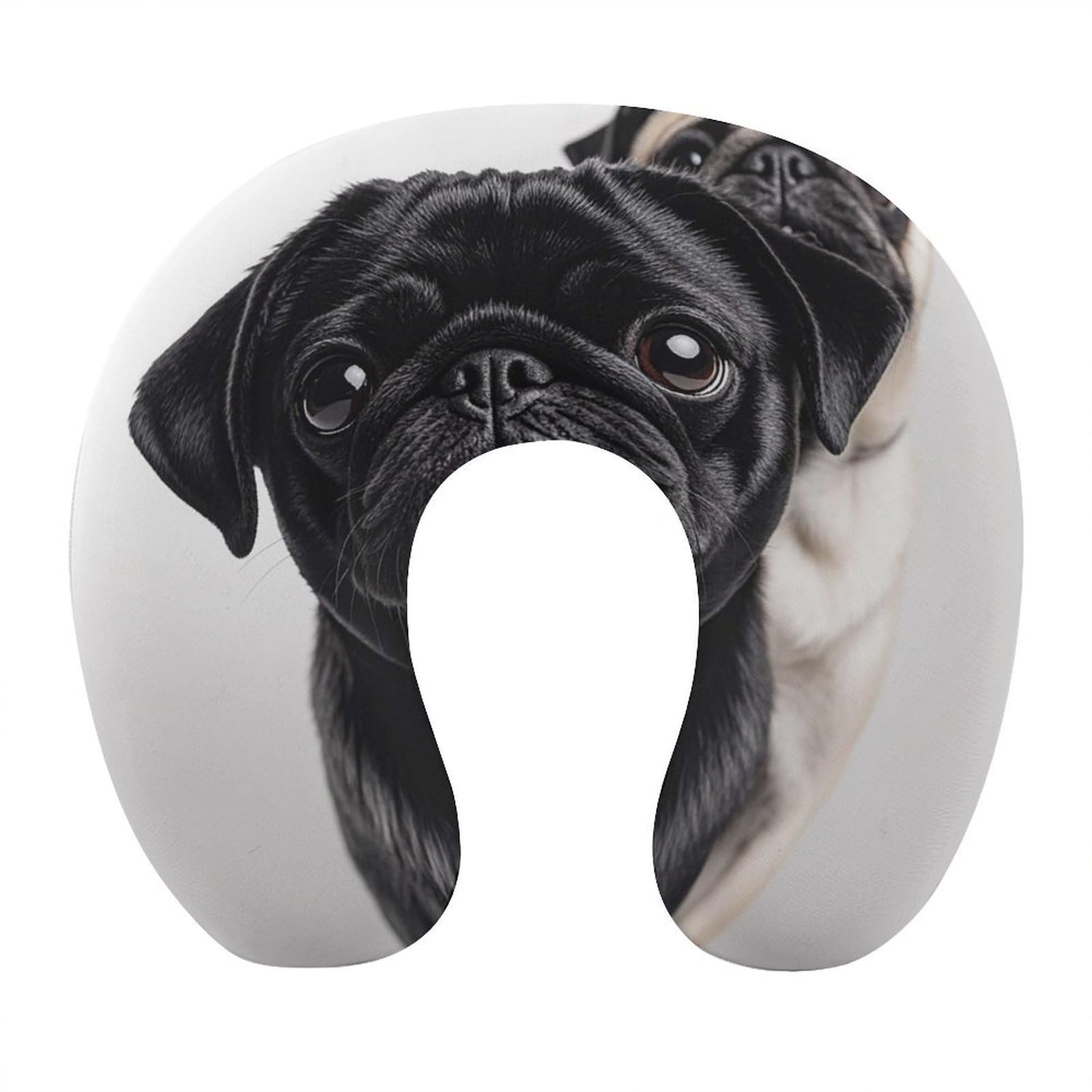 FekiLoot Cute Black Pug Dog Travel Pillow U Shaped Neck Pillow Comfortable Memory Foam Pillow Portable Soft Headrest Lightweight Neck and Head Support for Planes Trains Self-Driving Cars