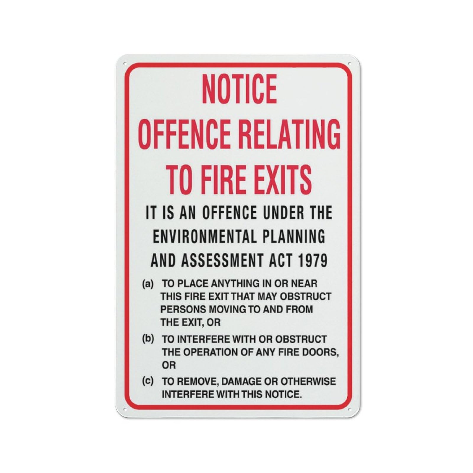 Notice - Offence Relating To Fire Exits Sign, 8x12 Inch Rust-Free Aluminum Outdoor Metal Tin Sign for Home, Business, Yard