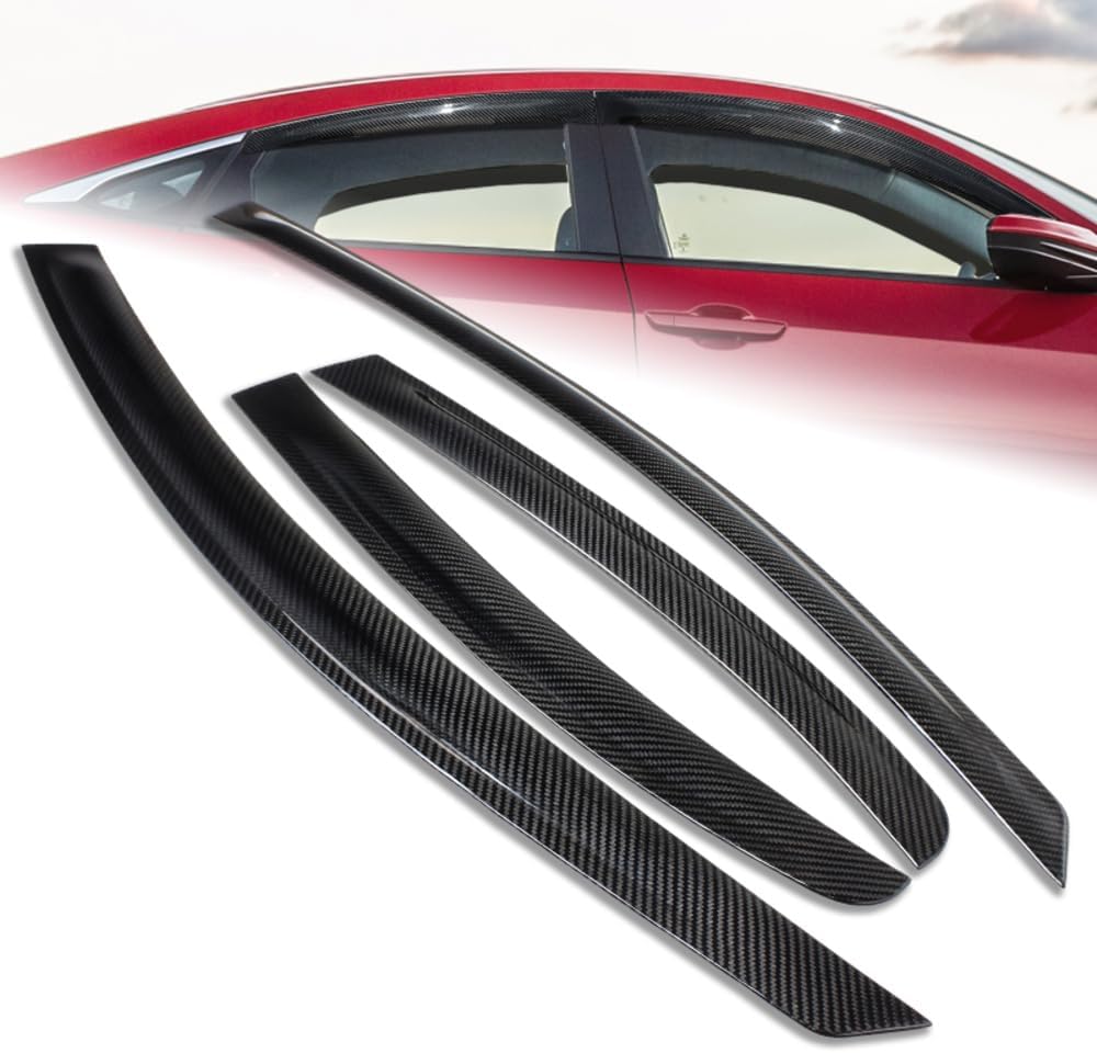 W-POWER, Real Carbon Fiber Tape-On Side Window Vent Visor Deflectors Rain Guards Compatible with 2016-2020 Honda Civic 4-Door/Sedan, Sun Shield Window Visor, 2017 2018 2019