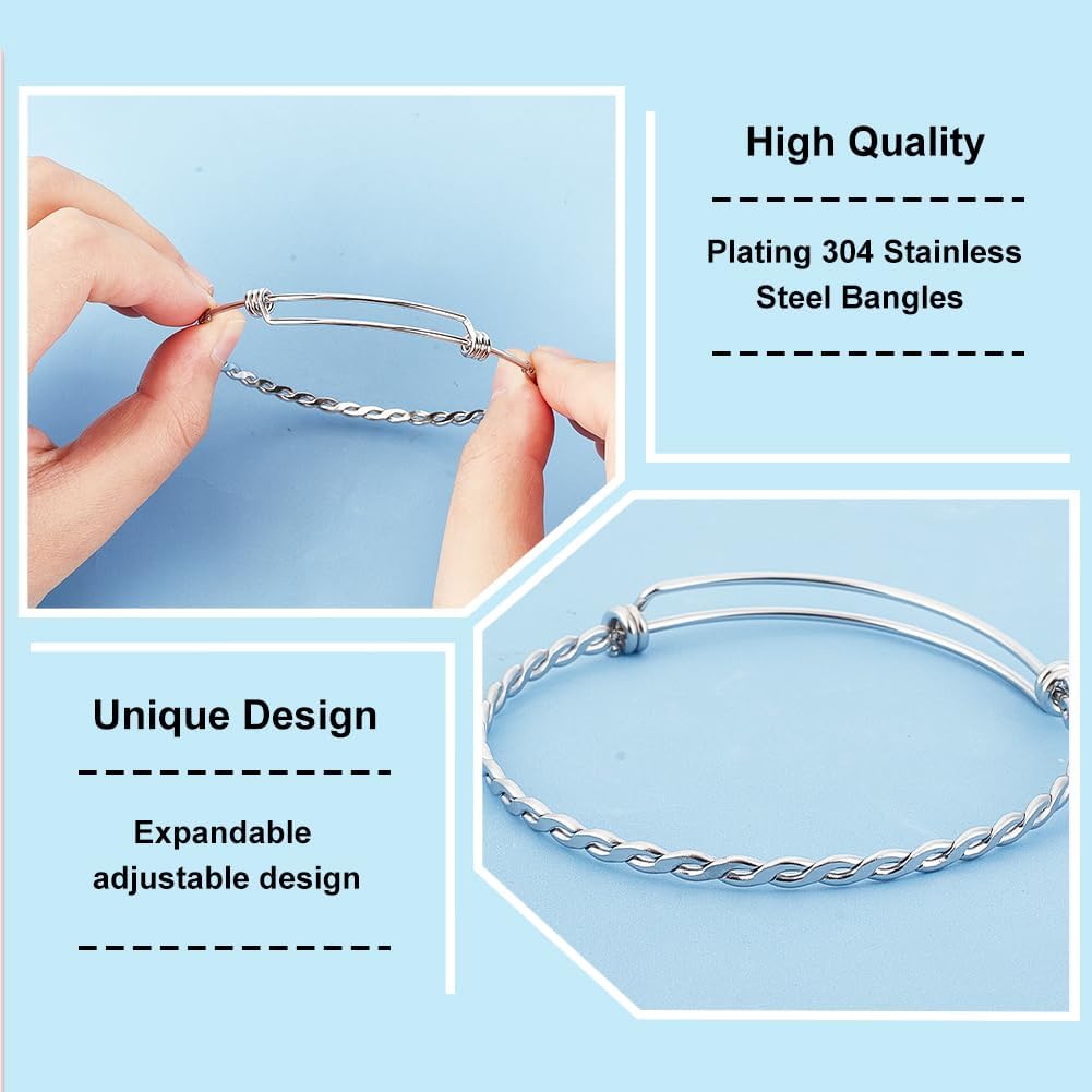 PH PandaHall 10pcs Stainless Steel Adjustable Bangle Bracelet 2.5" Wire Blank Bracelet Stainless Steel Expandable Bangle Stainless-steel Wire Bracelet for Women DIY Jewelry Making