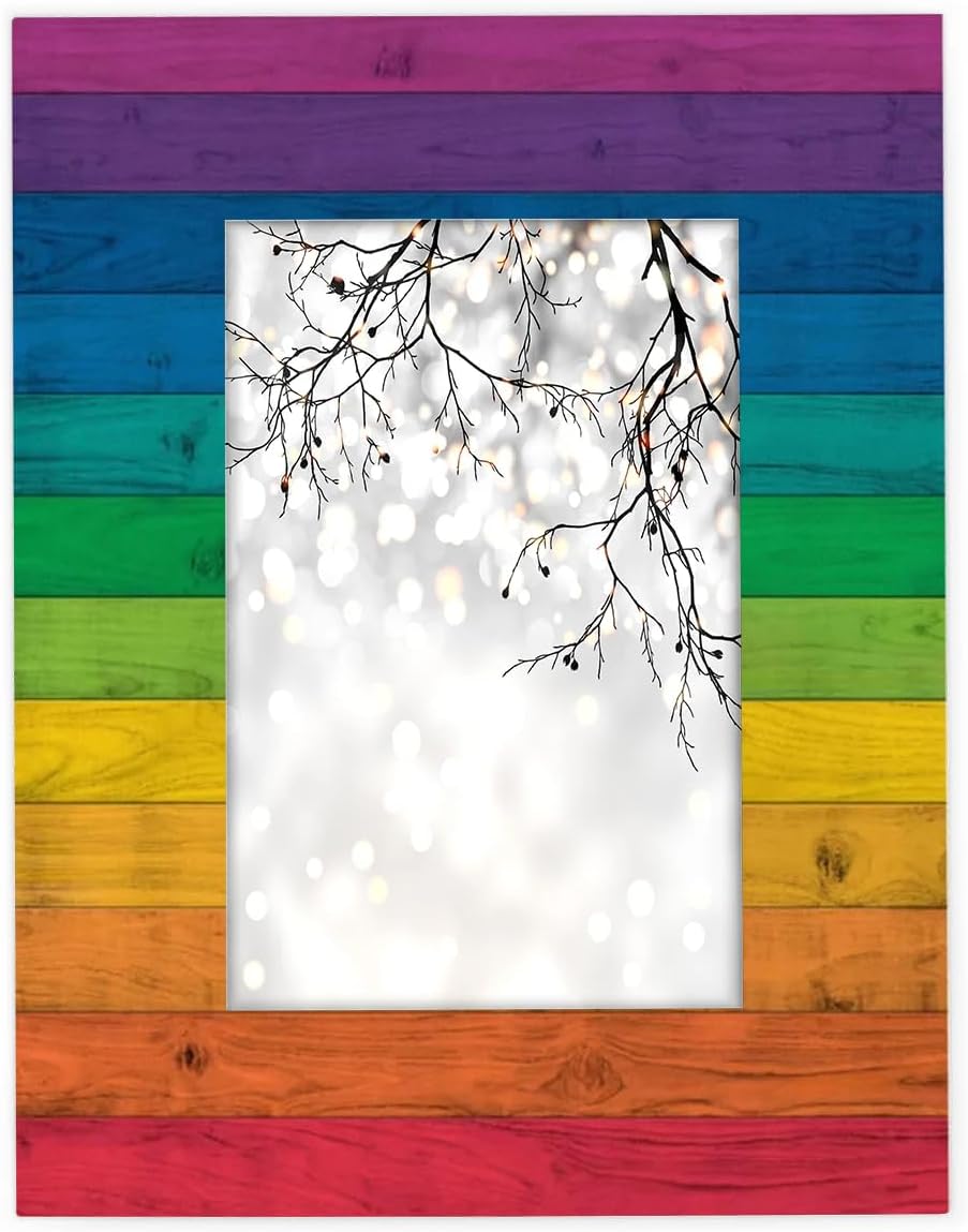 Tavisto Rainbow Colorful 5x7 Picture Frame Farmhouse Rustic Wooden Photo Frames for Tabletop Display Wall Mounting Fits 5x7 Pictures Home Office Decor