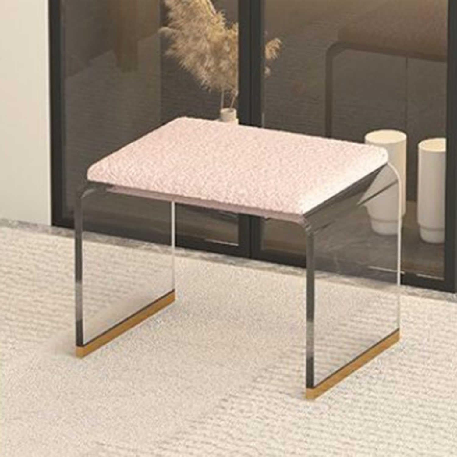 MSHGSKU Acrylic Vanity Stool with Cushion, Modern Creative Foot Rest Ottoman for Living Room and Makeup Room