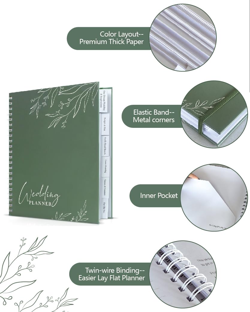WeddingGiftsWedding Wedding Planner for Bride,Wedding Planning Book and Organizer,Wedding Binder Book with Pockets,Perfect Engagement Gifts for Newly Enaged Couples (Sage Green) - Image 4