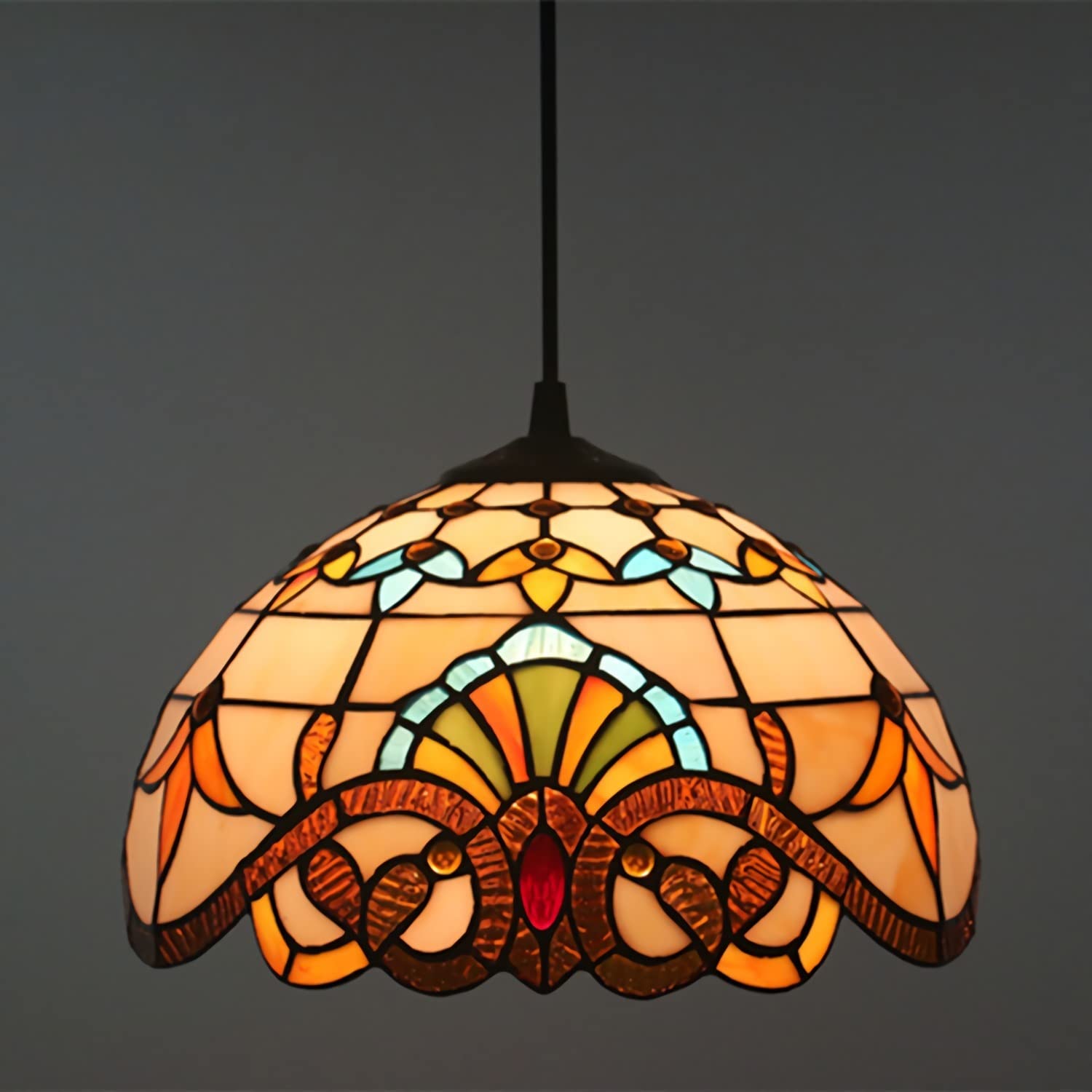 YNIYUJKL Tiffany-Style Baroque Chandeliers,Vintage Stained Glass E27 Pendant Light Fixtures For Living Room Bedroom Dining Room Hallway,50Cm-30Cma (30Cma),30cma