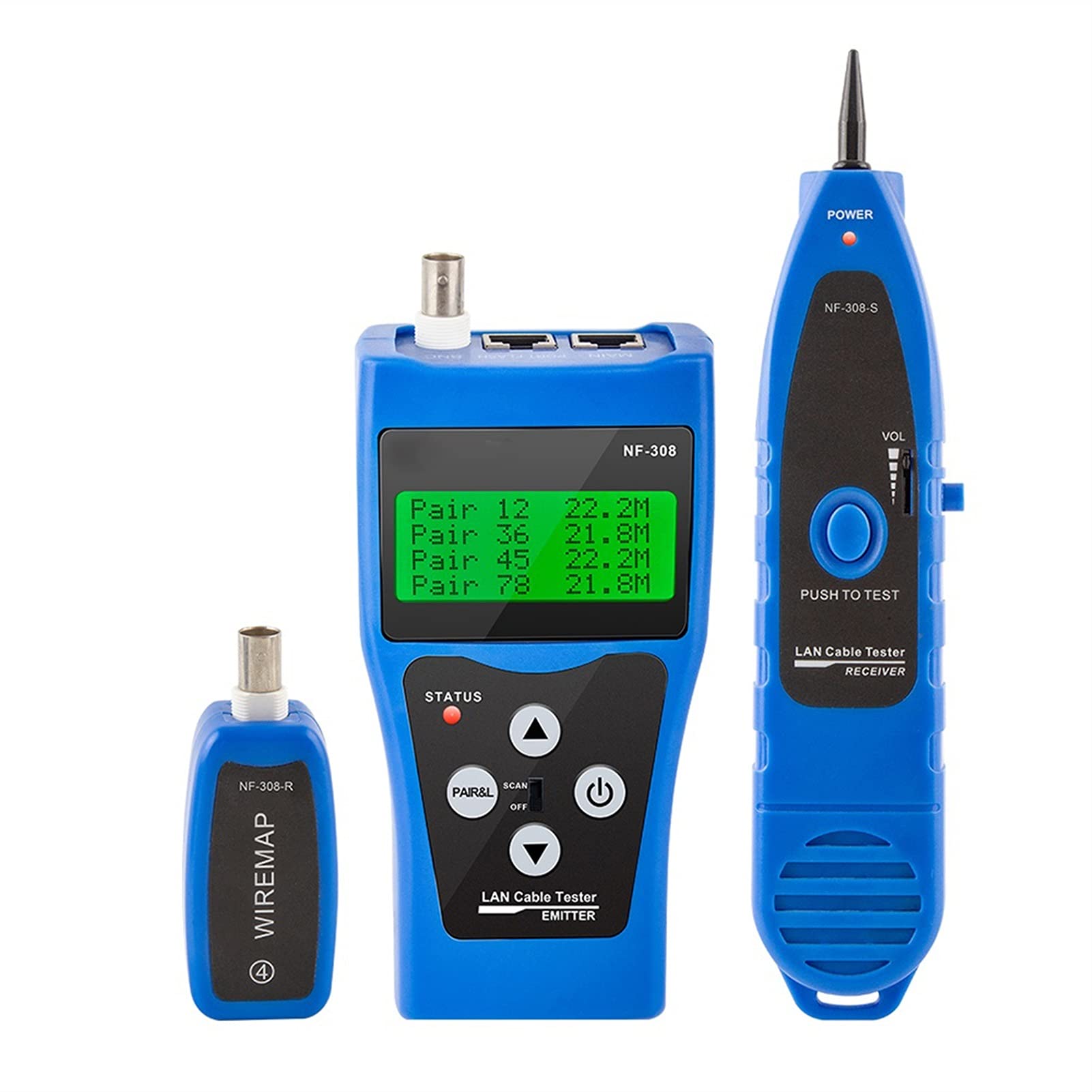 Detector de pared, Probador de cable de monitoreo de red NF-308 Localizador de fallas de alambre LAN Red coacial LAN 5E, 6E Probador de longitud del cable(F-308R)