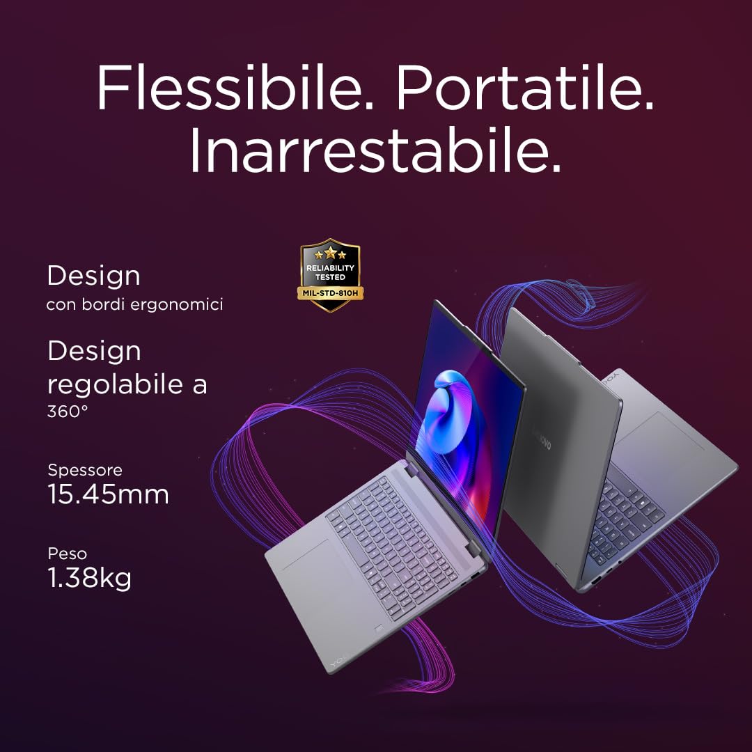 Lenovo Yoga 7 2 in 1 Notebook Copilot+ PC Convertible Touch 14" OLED WUXGA Intel Core Ultra 7 256V RAM 16 GB SSD 512 GB Windows 11 Home WiFi 7 Luna Grey