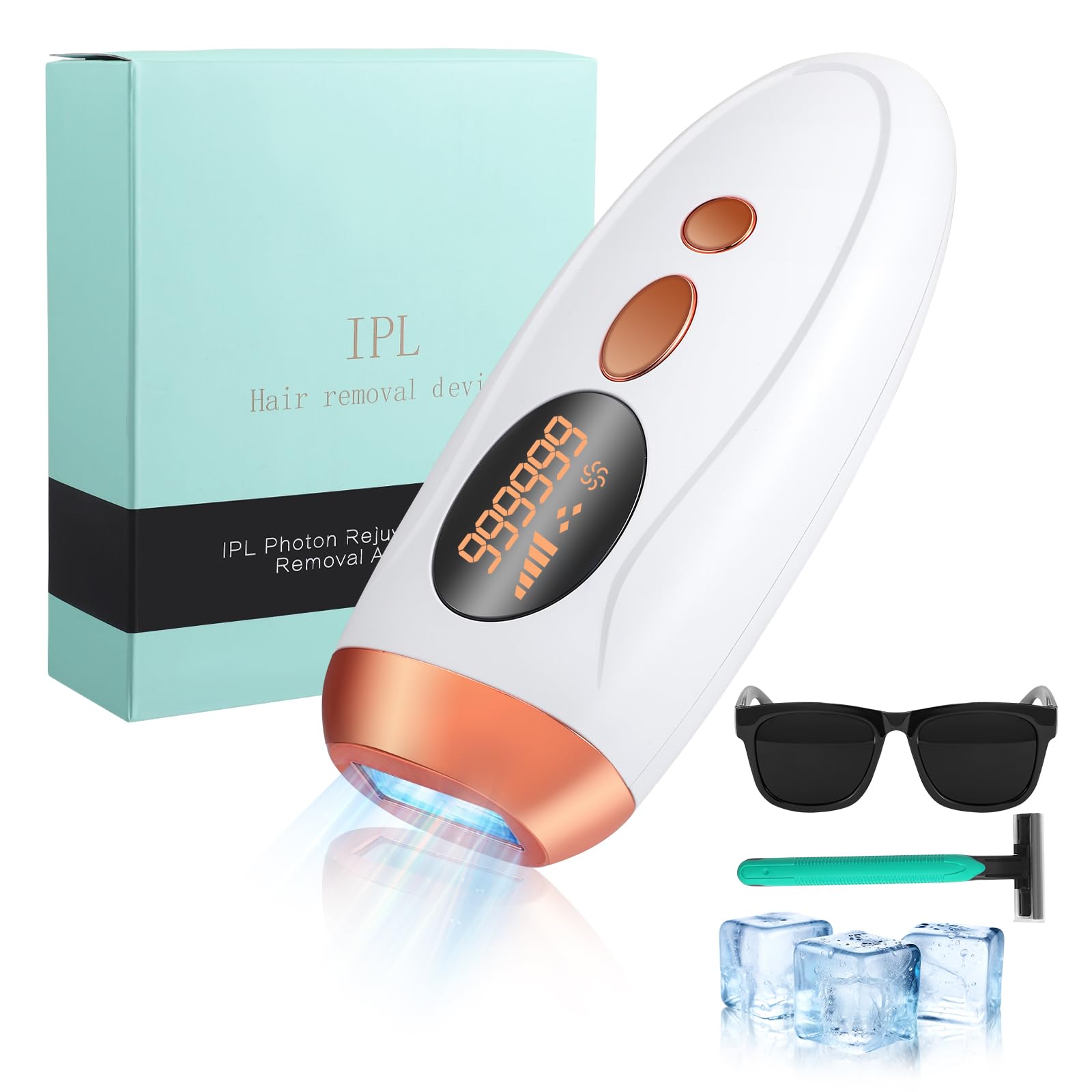 IPL Depilazione - Depilazione indolore e permanente con luce pulsata intensa (IPL) per viso e corpo, ideale per uso domestico, bianco