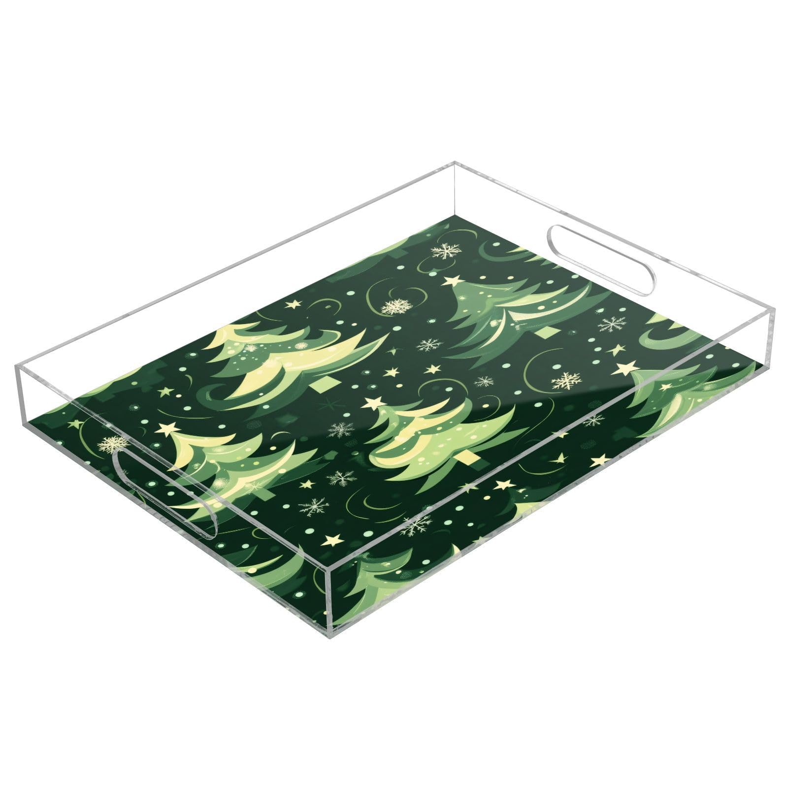Msyxl Green Tree Serving Tray for Coffee Table, Decorative Acrylic Tray Green Tree Tray with with Handles for Breakfast, Ottoman, Countertop, 12x16 in