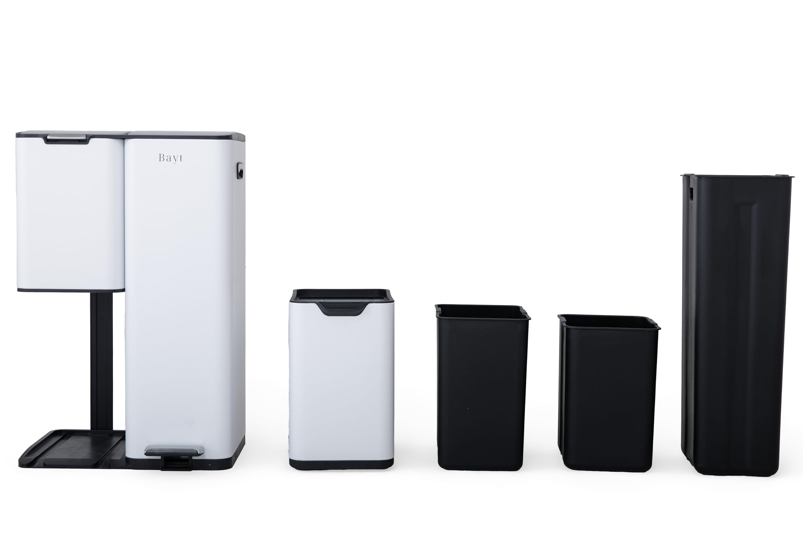 Bayt Poubelle Cuisine 60 Litres - Poubelle Tri Selectif Cuisine Pédale 60L | De Tri Déchets et Recyclage 3 Compartiments | Bac De Tri Inox Anti Odeur | Poubelles a Pedale 3 Bac Chambre - Blanc