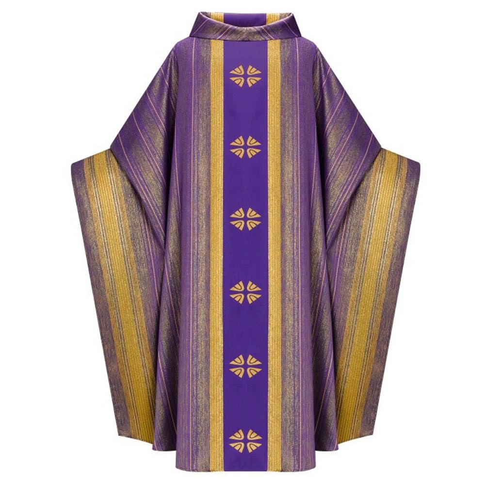 AwwwCosUnisex Catholic Priests Celebrant Church Vestments Clergy Elegance Chasuble Mass Costume Round Collar Robe Cloak