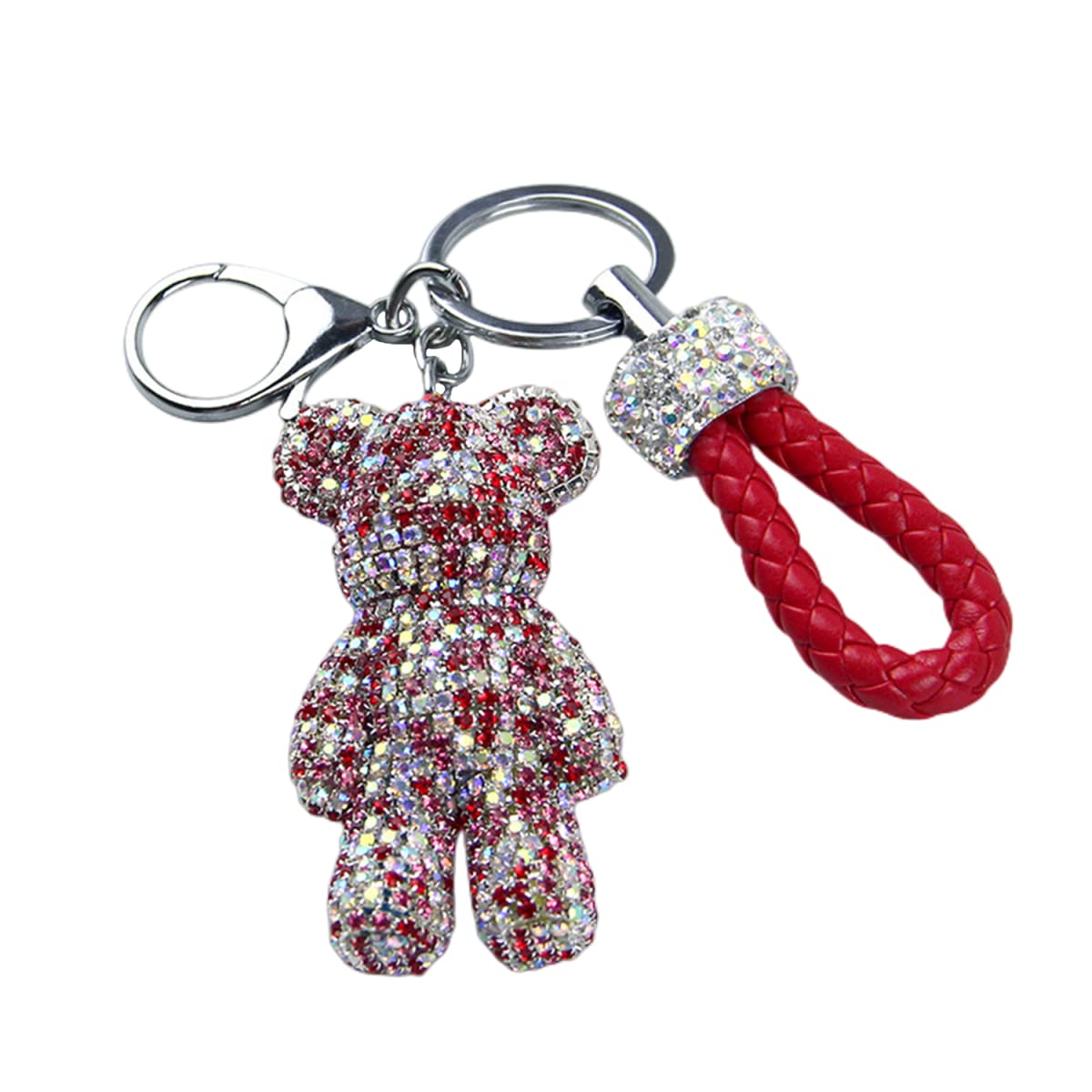ZDHC Girls Fashionable Luxury Diamond Teddy Bear Pendant Key Chains Leather Rope Bling Rhinestone Keyring Car Accessories