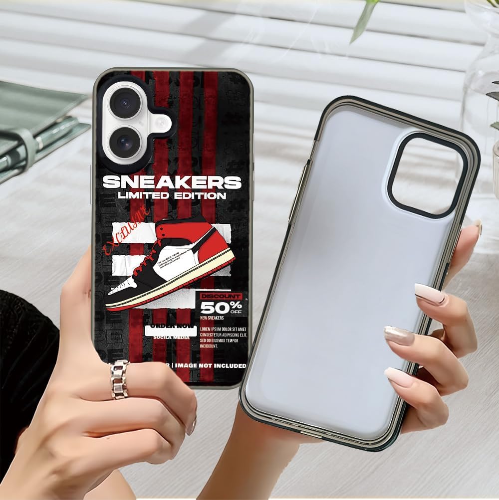 Ins Hot Off Sports Shoes Phone Case Compatible with iPhone 16, Red/White Stripe Cool Brand Retro Sneakers iPhone 16 Case Slim Non-Slip Protective Cover - Image 4
