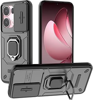 جراب موبايل عالمي منزلق من بولي يوريثين مقاوم للحرارة من فاسينيشن متوافق مع موبايل أوبو رينو 5G شبكة الجيل الخامس 5G مع جراب مضادة للصدمات وحلقة معدنية مقاومة للصدمات (أسود)