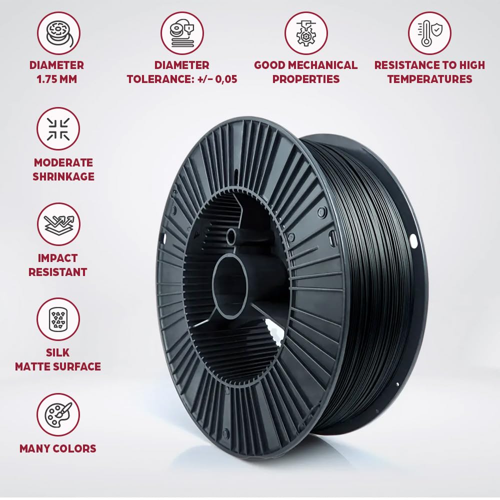 ROSA3D ABS+ Filament 1,75 mm do drukarek 3D - Materiały do druku Techniczny filament ABS do drukarek 3D - Materiały do druku 3D Akcesoria do druku 3D - Czarny Szpula 2,5 kg