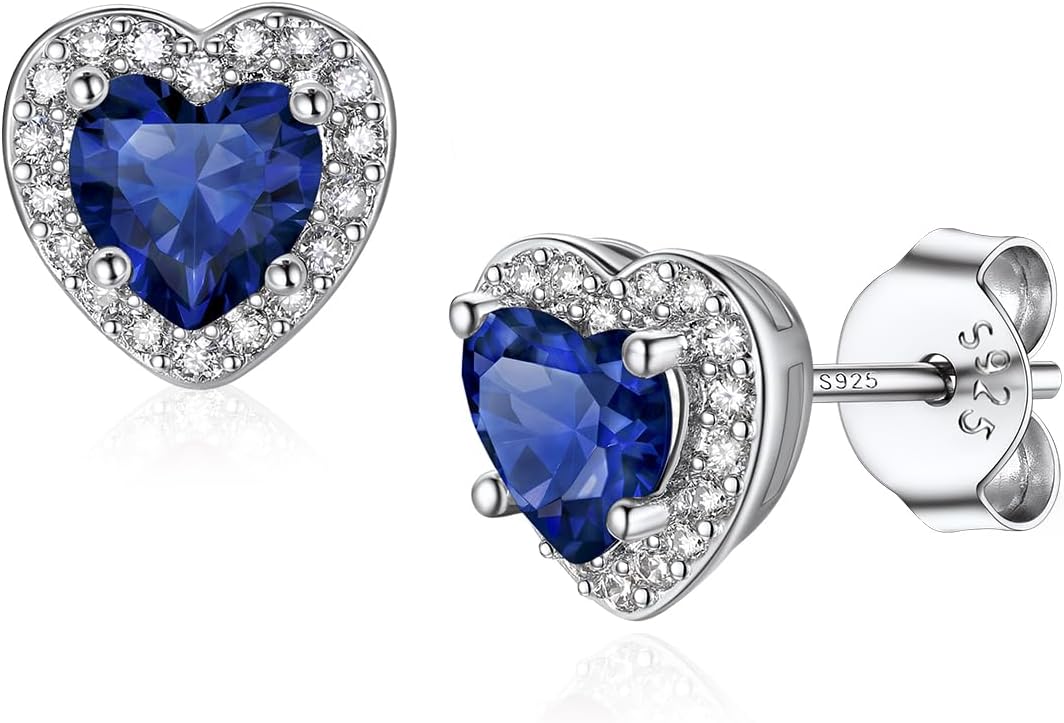 Silvora Birthstone Earrings for Women, 925 Sterling Silver Heart Stud, Small Heart Earrings Birthstone Jewelry