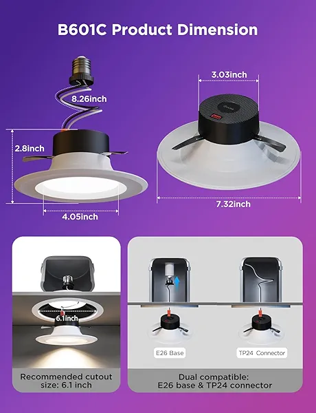 Govee Smart Retrofit Recessed Lighting 6 Inch, Wi-Fi Bluetooth Direct Connect RGBWW Retrofit Can Lights, 65 Scene Modes, Works with Alexa & Google Assistant, 1000 Lumens, 6 Pack